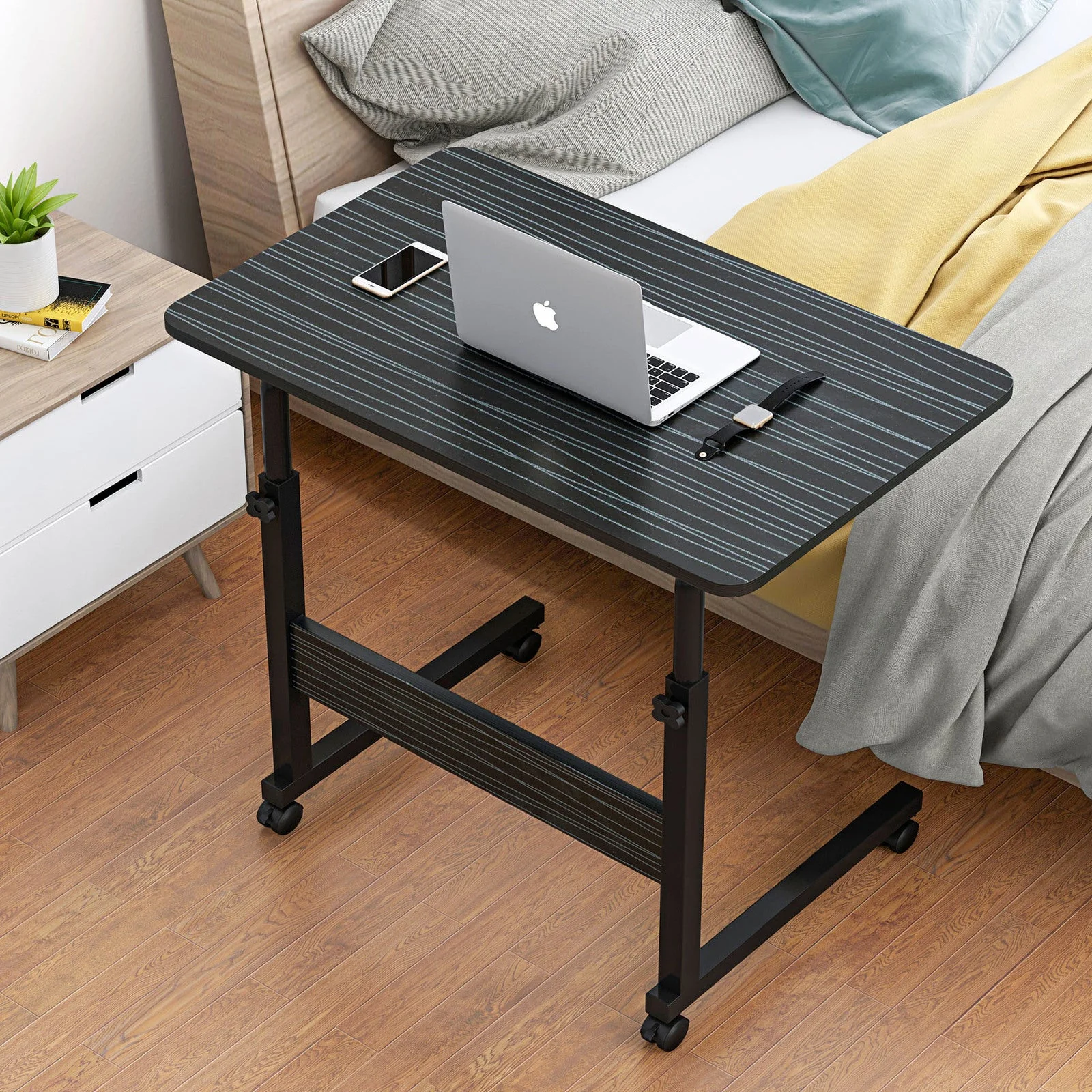 Impact Adjustable Portable Sofa Bed Side Table Laptop Desk with Wheels (Black Multi) - Image 6