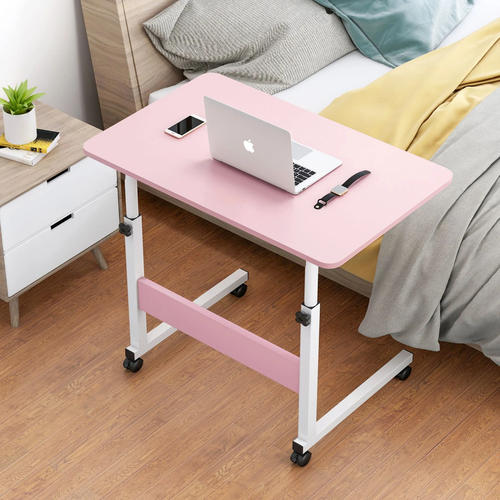 Impact Adjustable Portable Sofa Bed Side Table Laptop Desk with Wheels (Pink) - Image 9