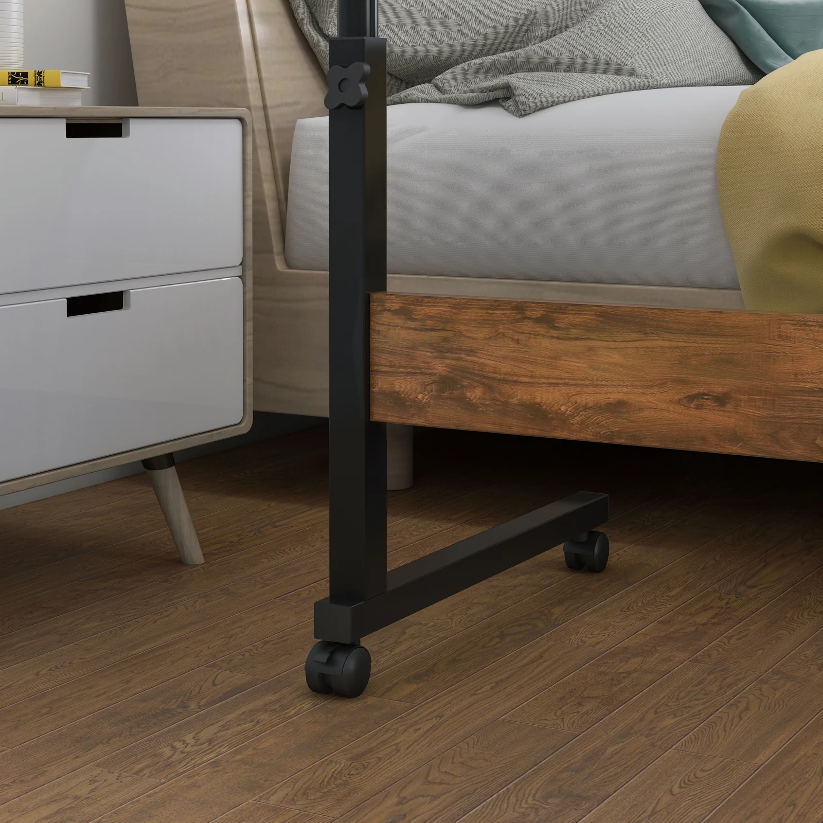 Impact Adjustable Portable Sofa Bed Side Table Laptop Desk with Wheels (Rustic Wood) - Image 12