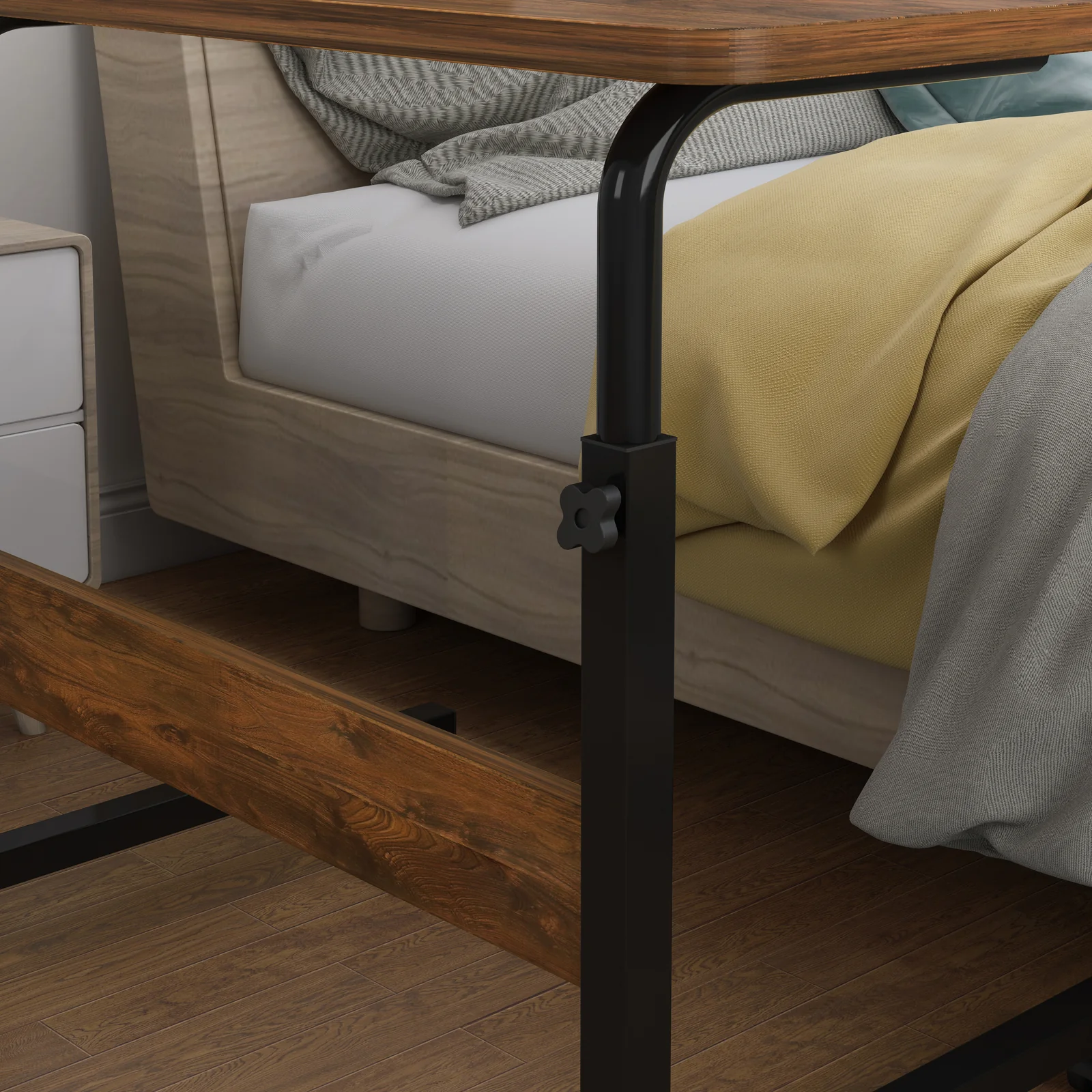 Impact Adjustable Portable Sofa Bed Side Table Laptop Desk with Wheels (Rustic Wood) - Image 13