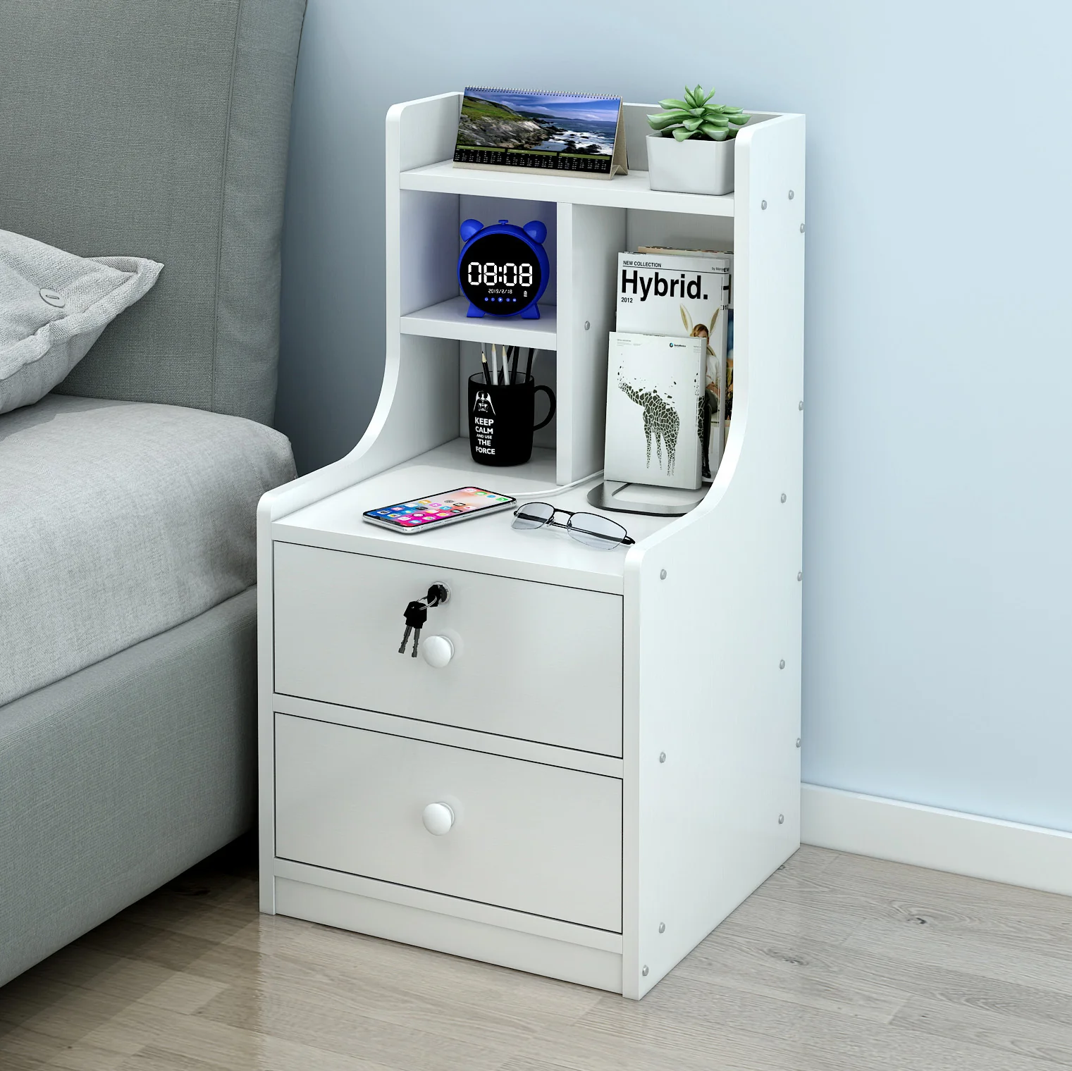 Imperial 2-Drawer Bedside Table with Chest of Drawers and Shelf (White) - Image 5