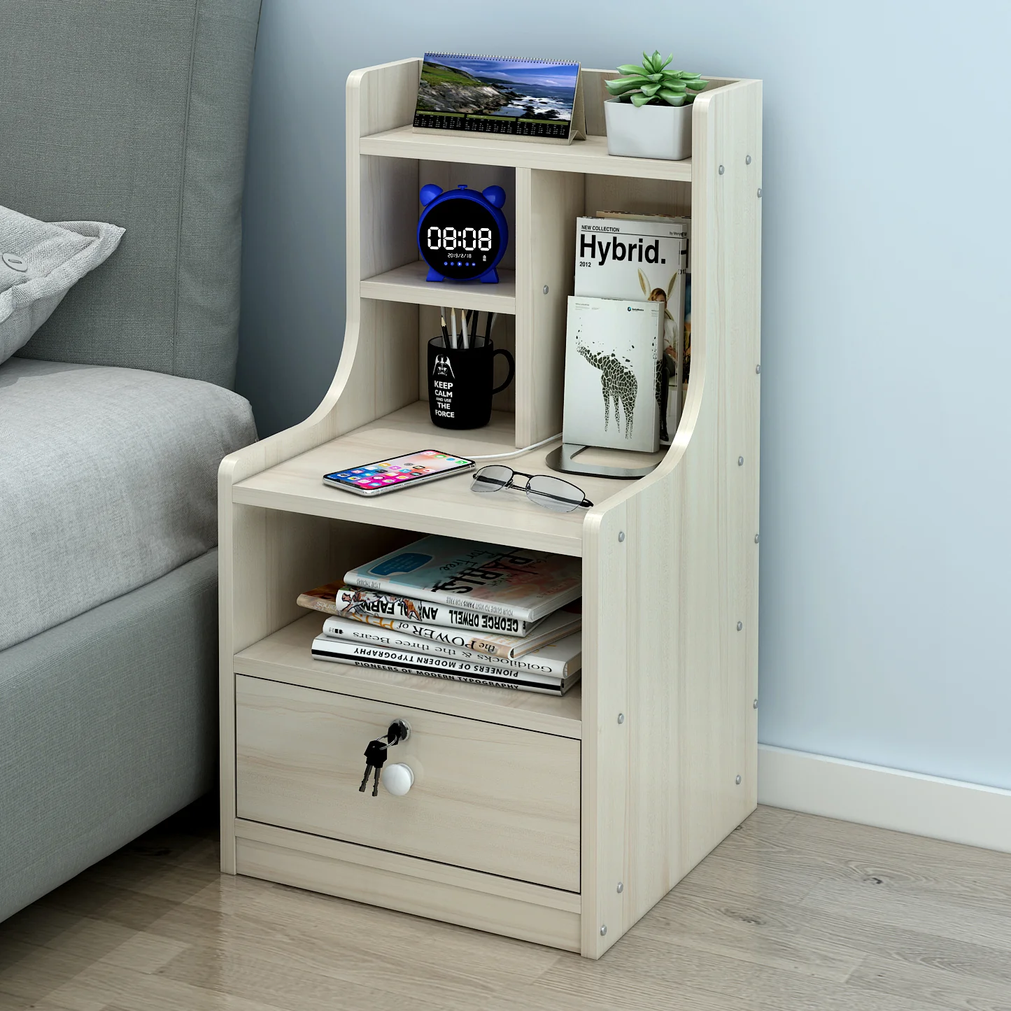 Imperial Bedside Table with Drawer and Shelf (White Oak) - Image 3