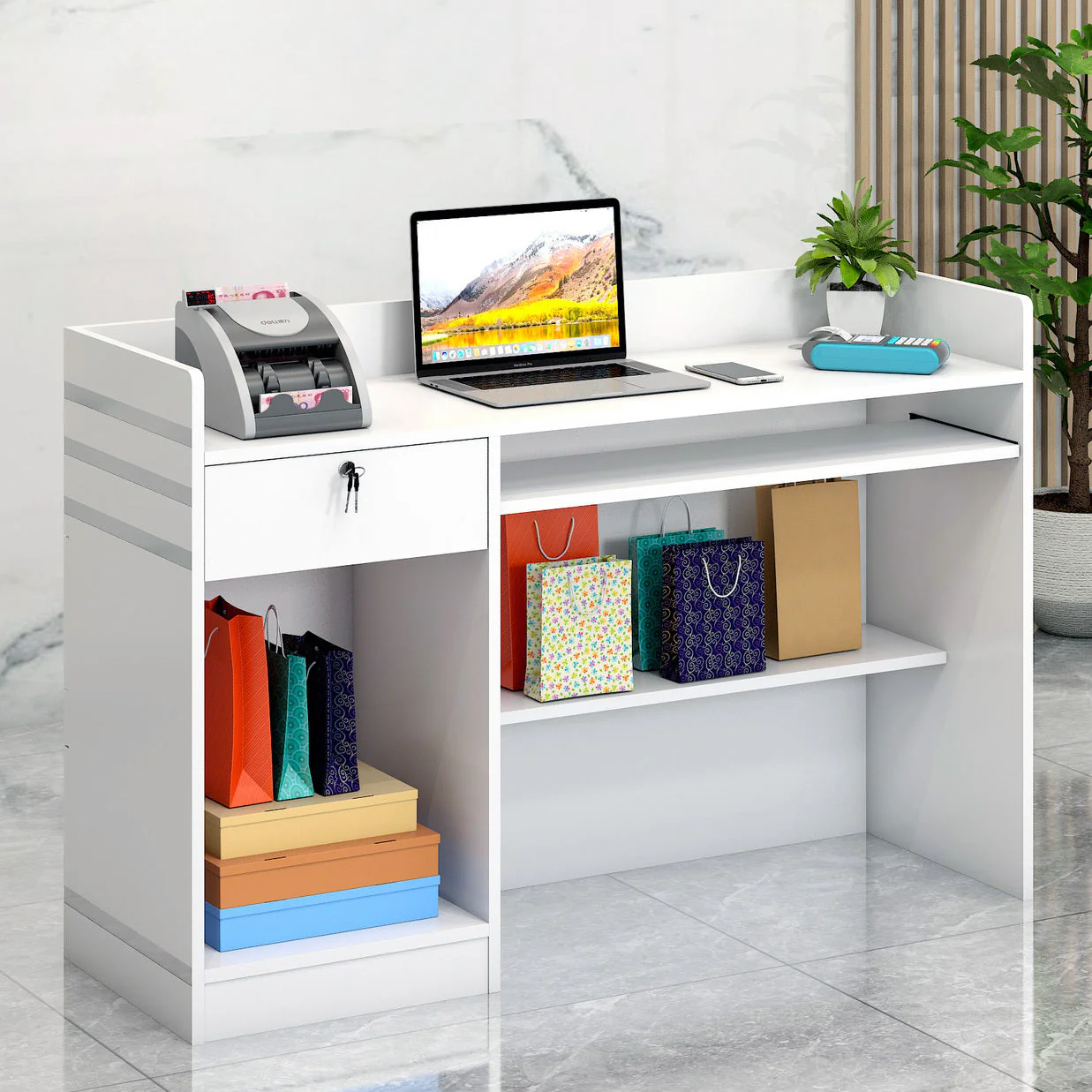 Impressions Large Reception Desk Counter with Shelves - Image 4