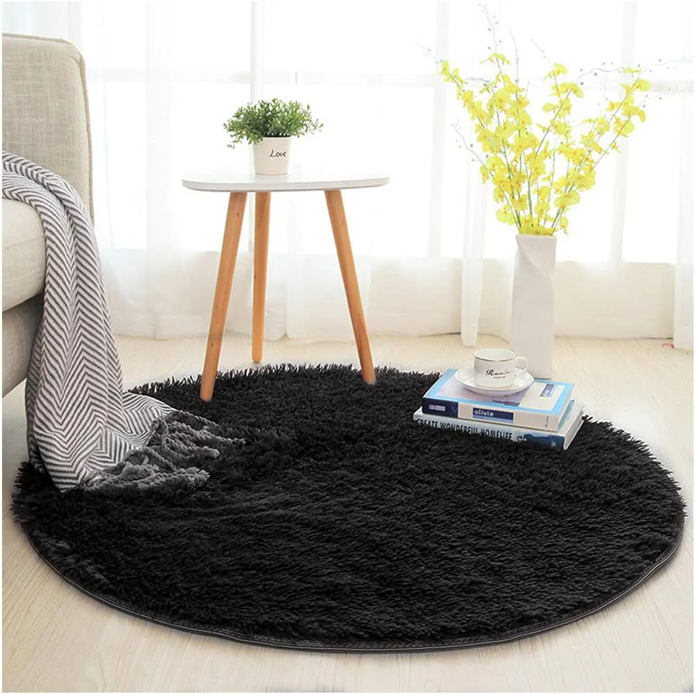 Infinity Round Shag Rug 100cm (Black) - Image 11