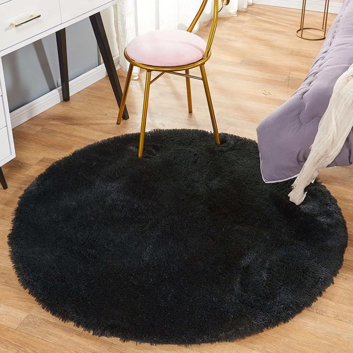 Infinity Round Shag Rug 100cm (Black) - Image 12