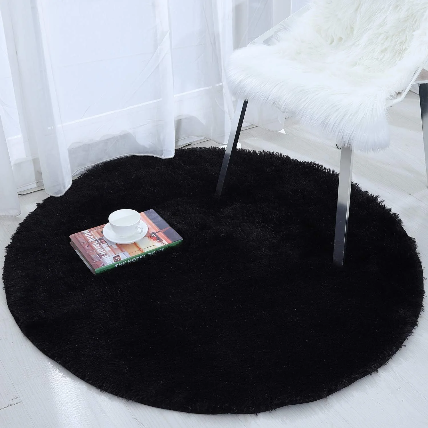 Infinity Round Shag Rug 100cm (Black) - Image 16