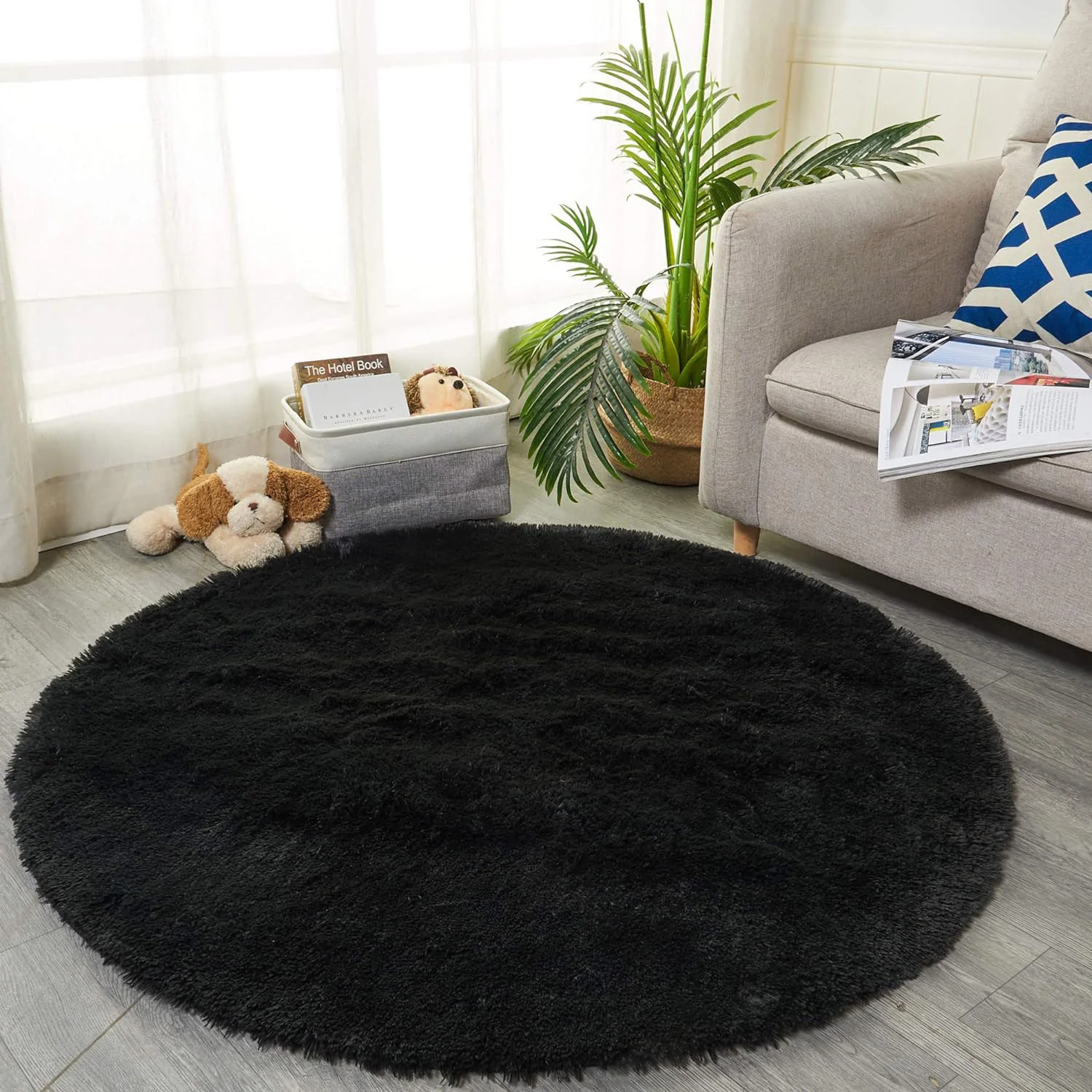 Infinity Round Shag Rug 100cm (Black) - Image 9
