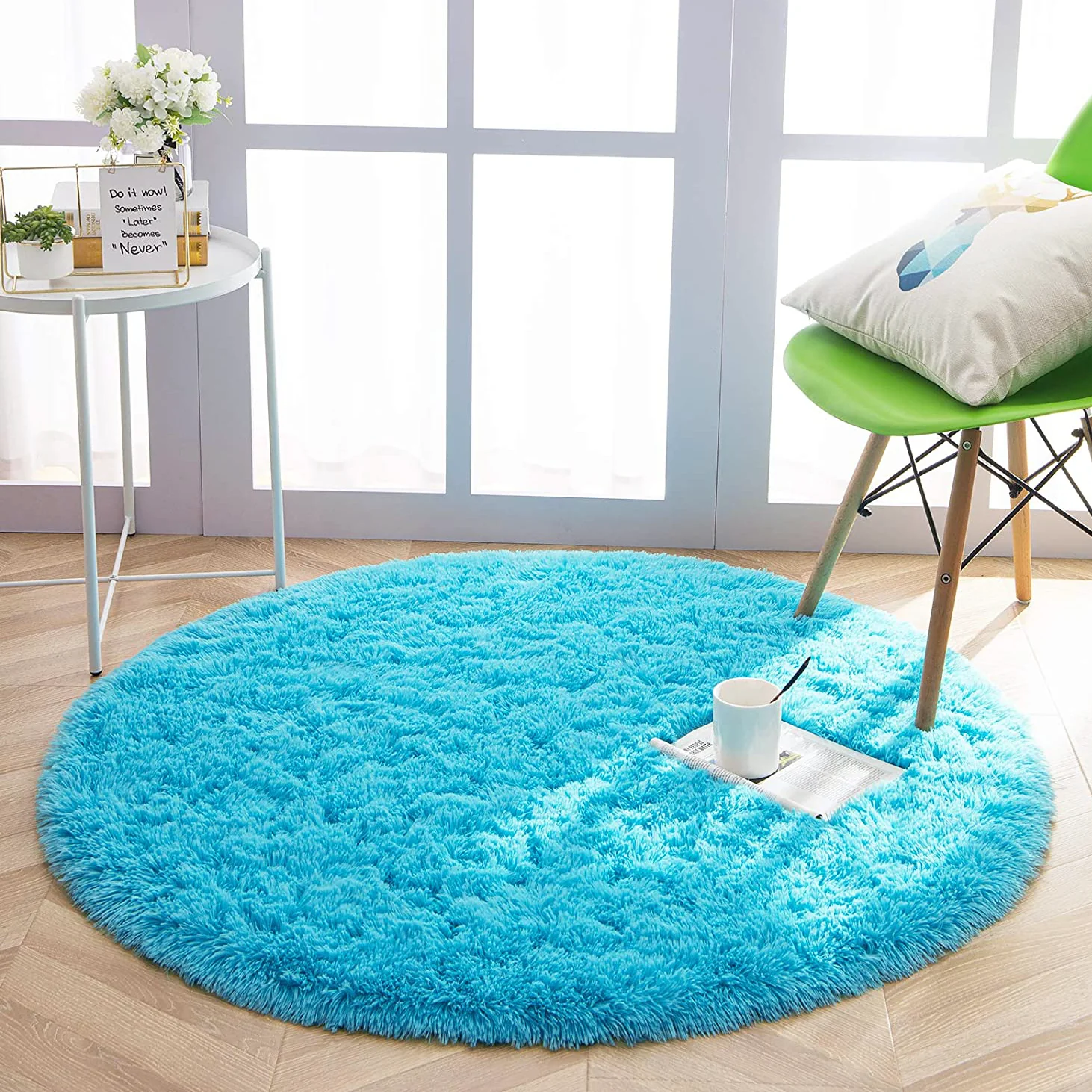 Infinity Round Shag Rug 100cm (Blue) - Image 10