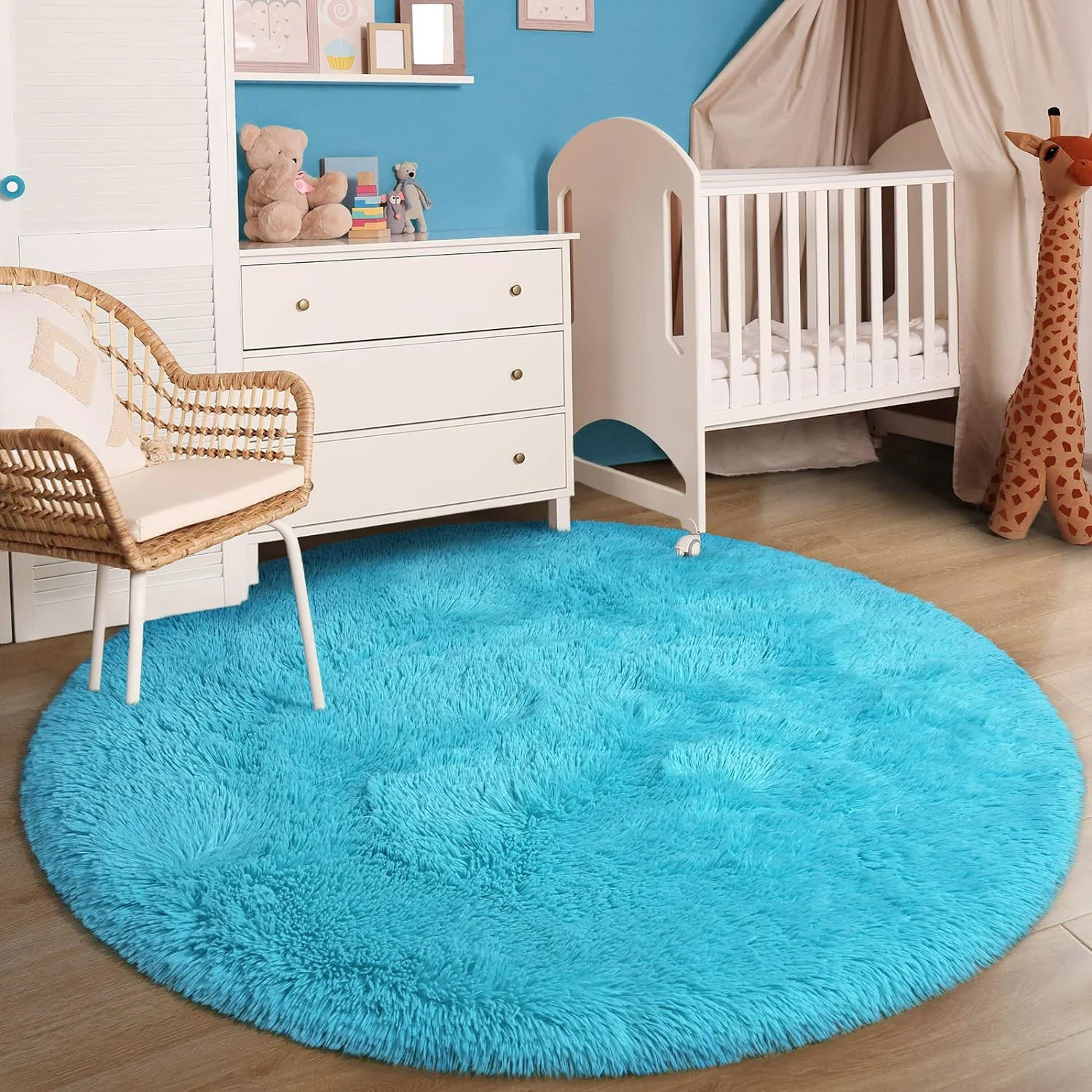 Infinity Round Shag Rug 100cm (Blue) - Image 15