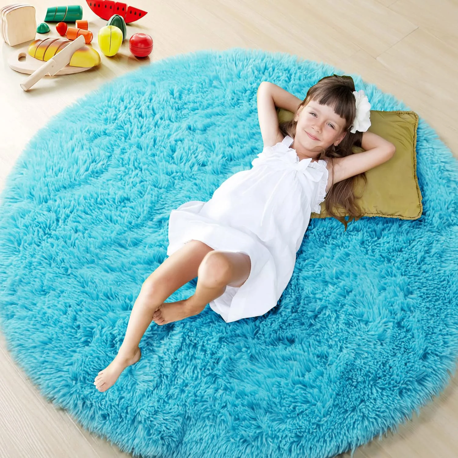 Infinity Round Shag Rug 100cm (Blue) - Image 18