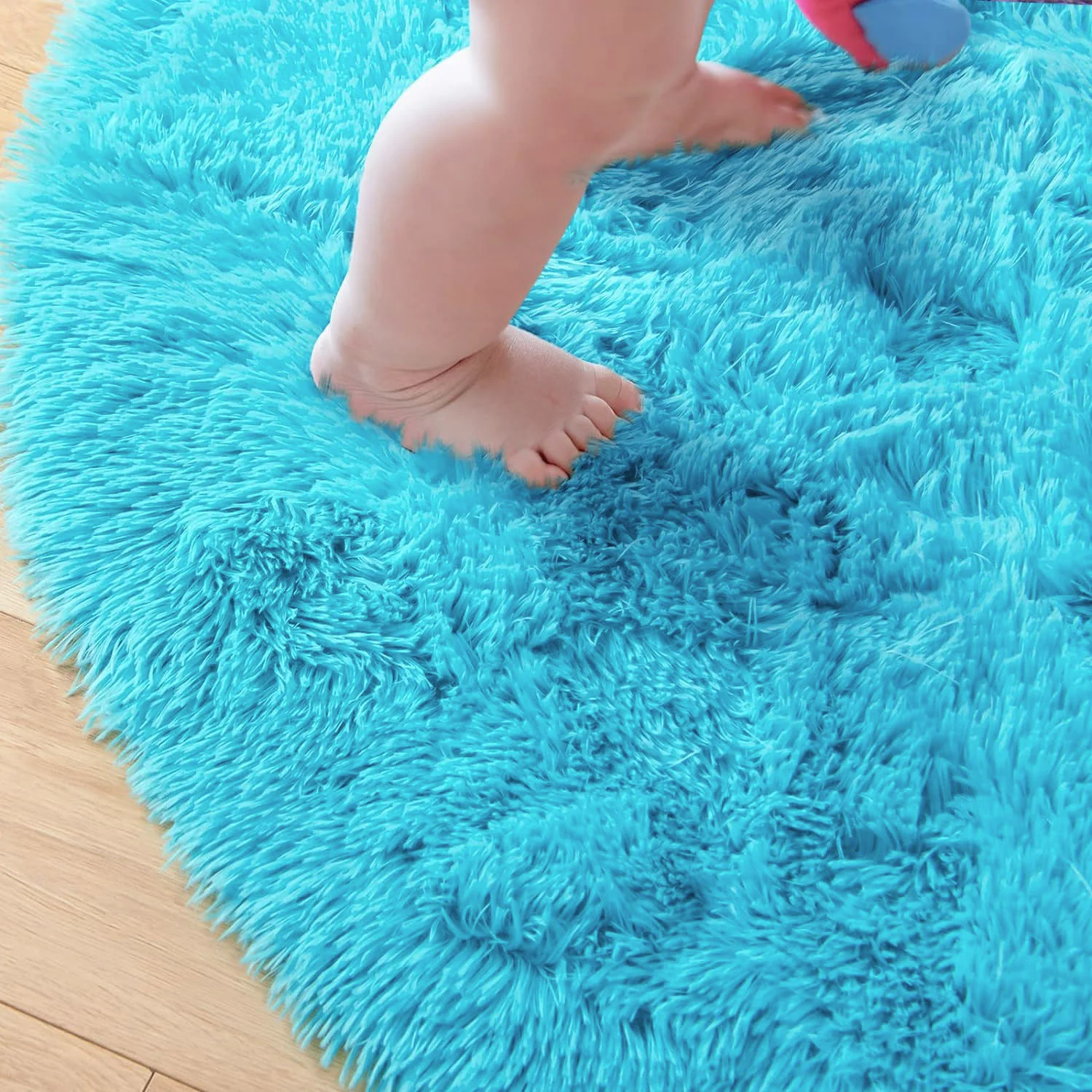 Infinity Round Shag Rug 100cm (Blue) - Image 19