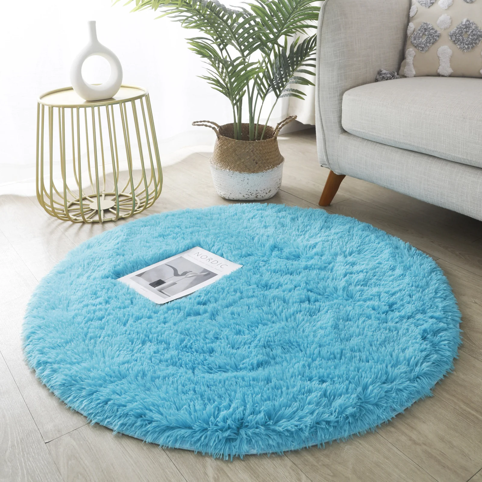 Infinity Round Shag Rug 100cm (Blue) - Image 2