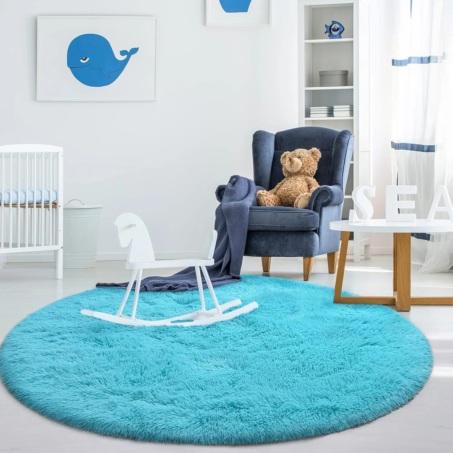Infinity Round Shag Rug 100cm (Blue) - Image 5