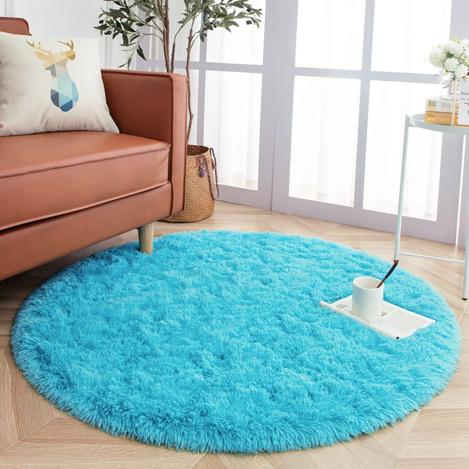 Infinity Round Shag Rug 100cm (Blue) - Image 9