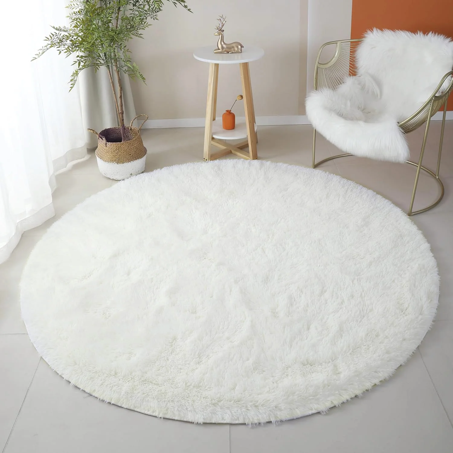 Infinity Round Shag Rug 100cm (Cream White) - Image 5