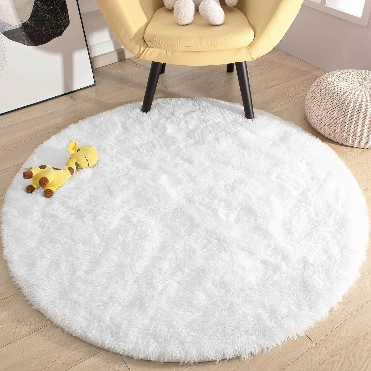 Infinity Round Shag Rug 100cm (Cream White) - Image 7
