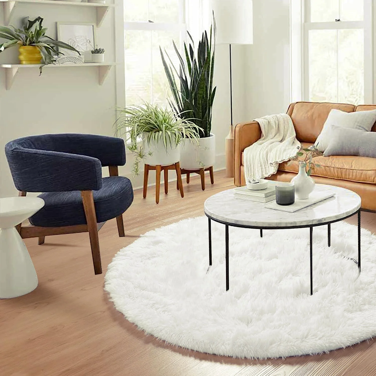 Infinity Round Shag Rug 100cm (Cream White) - Image 8