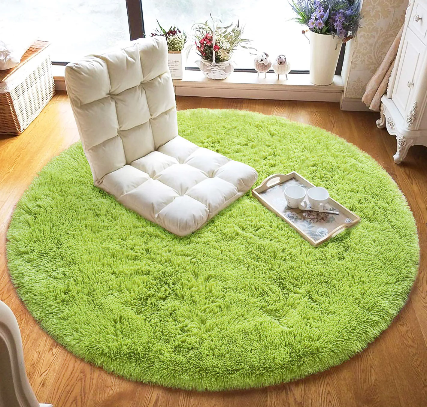 Infinity Round Shag Rug 100cm (Green) - Image 6