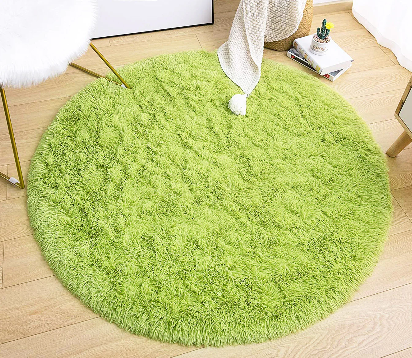 Infinity Round Shag Rug 100cm (Green) - Image 8