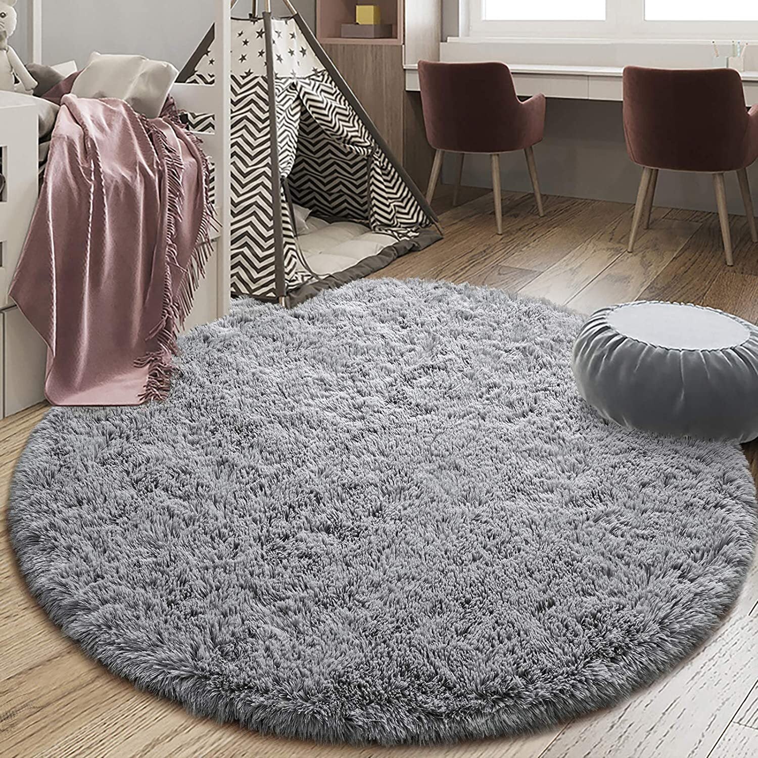 Infinity Round Shag Rug 100cm (Grey) - Image 10