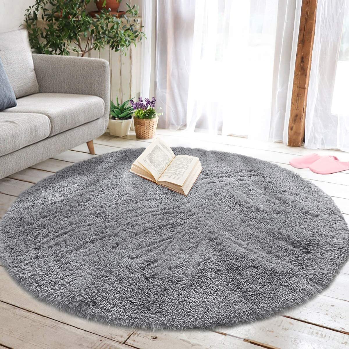 Infinity Round Shag Rug 100cm (Grey) - Image 5