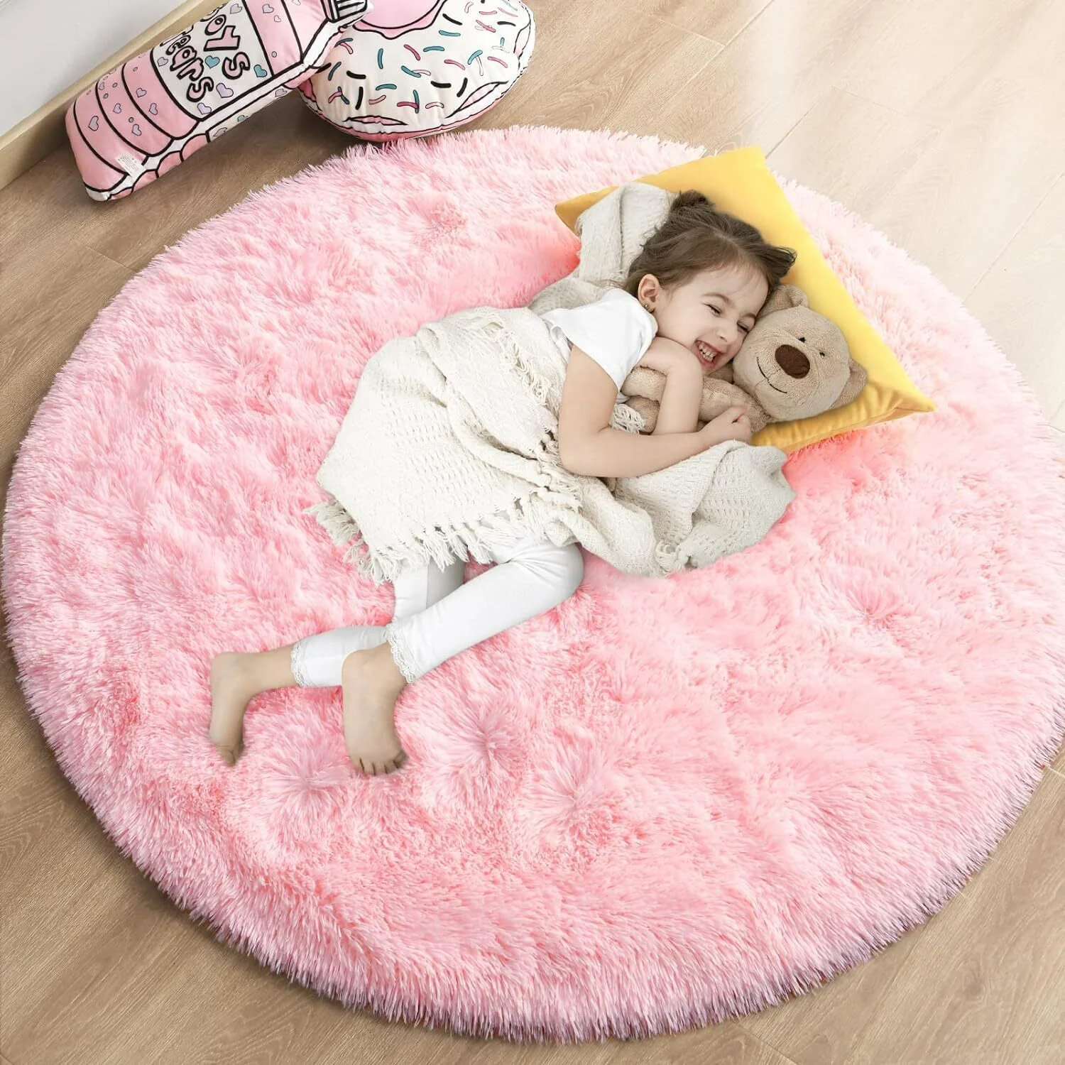 Infinity Round Shag Rug 100cm (Pink) - Image 16