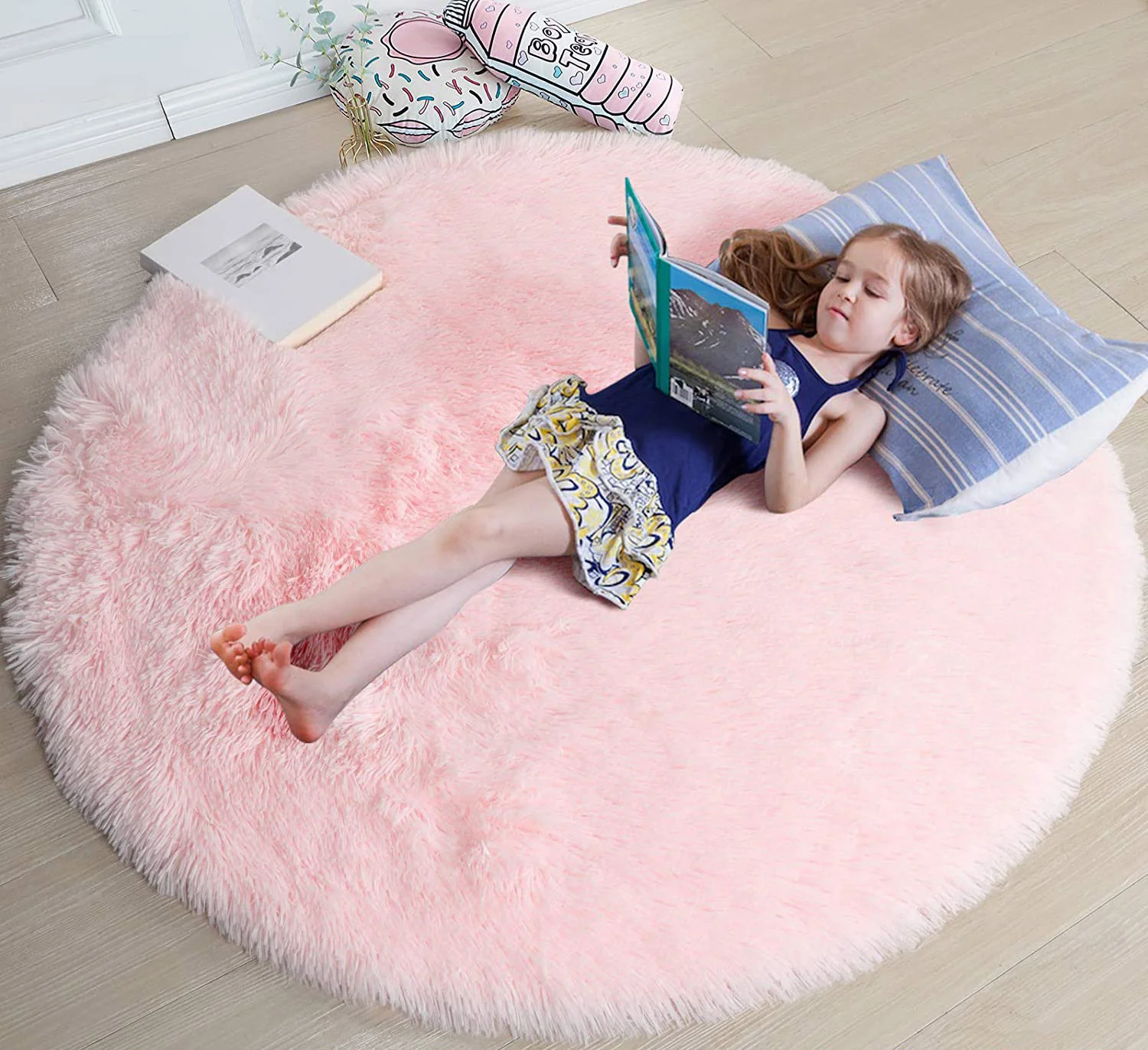 Infinity Round Shag Rug 100cm (Pink) - Image 5