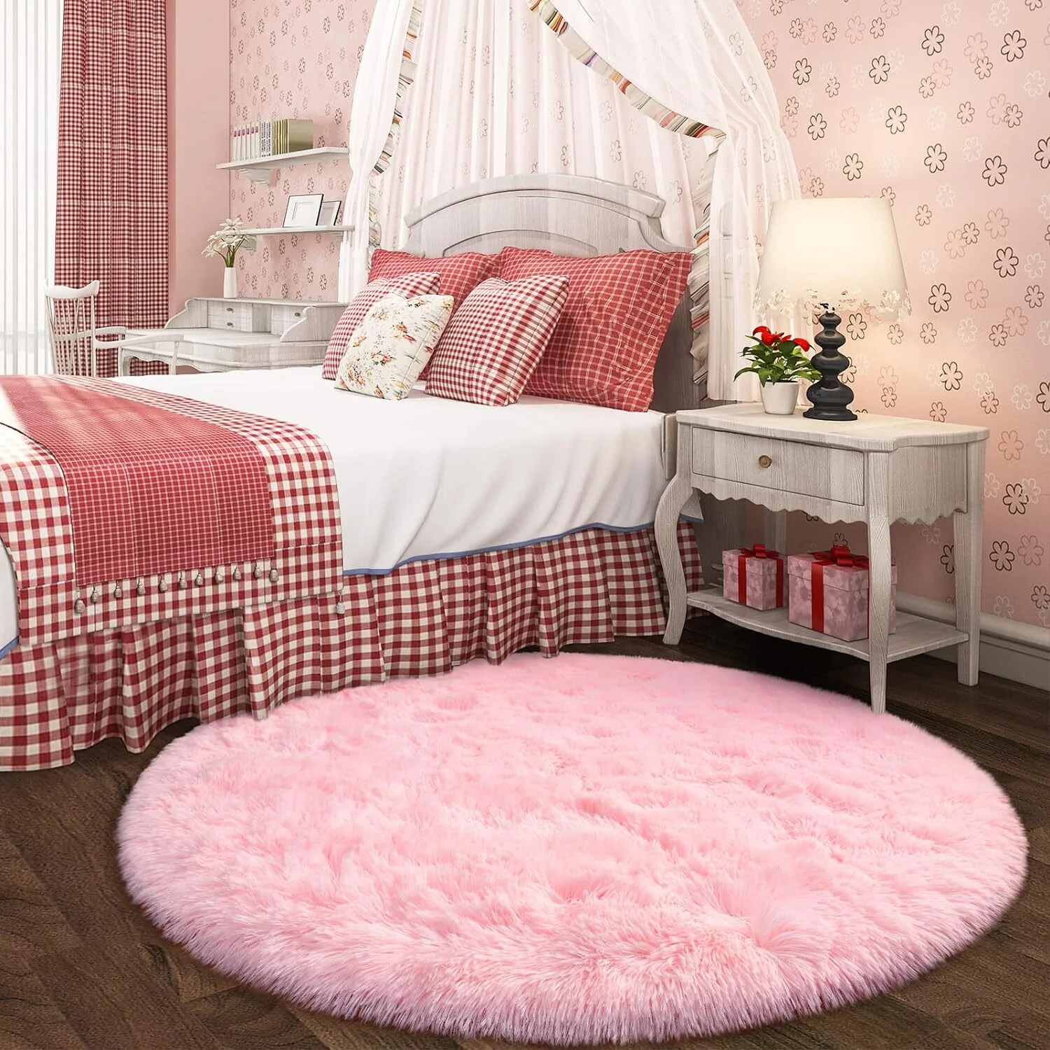 Infinity Round Shag Rug 100cm (Pink) - Image 7