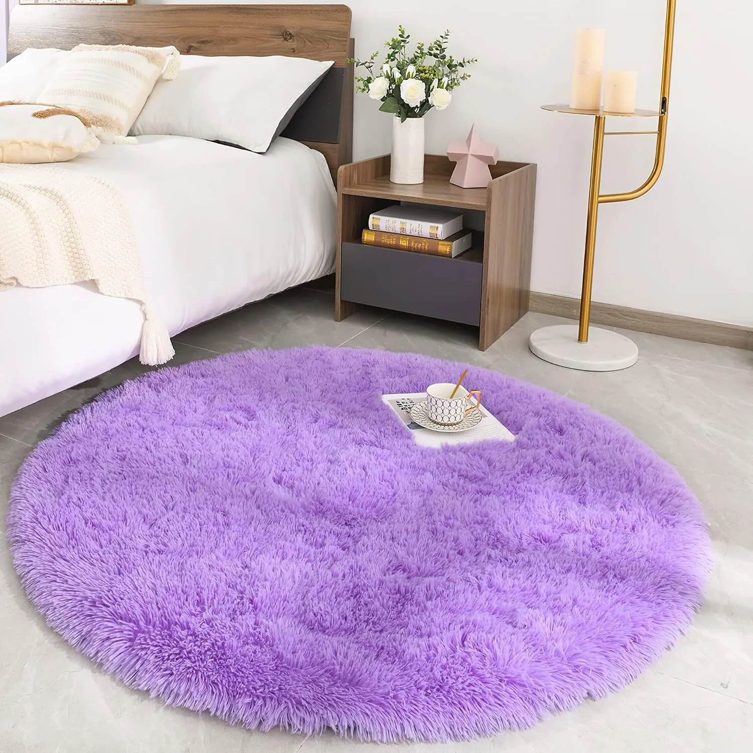 Infinity Round Shag Rug 100cm (Purple) - Image 10