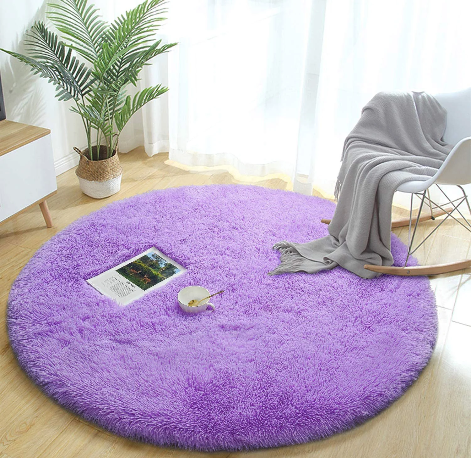 Infinity Round Shag Rug 100cm (Purple) - Image 13