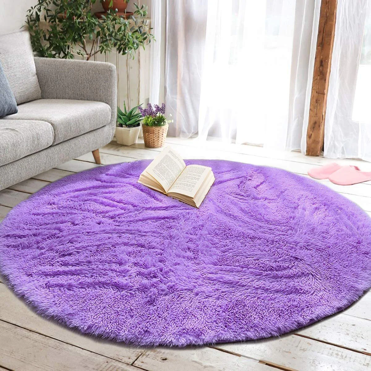 Infinity Round Shag Rug 100cm (Purple) - Image 6