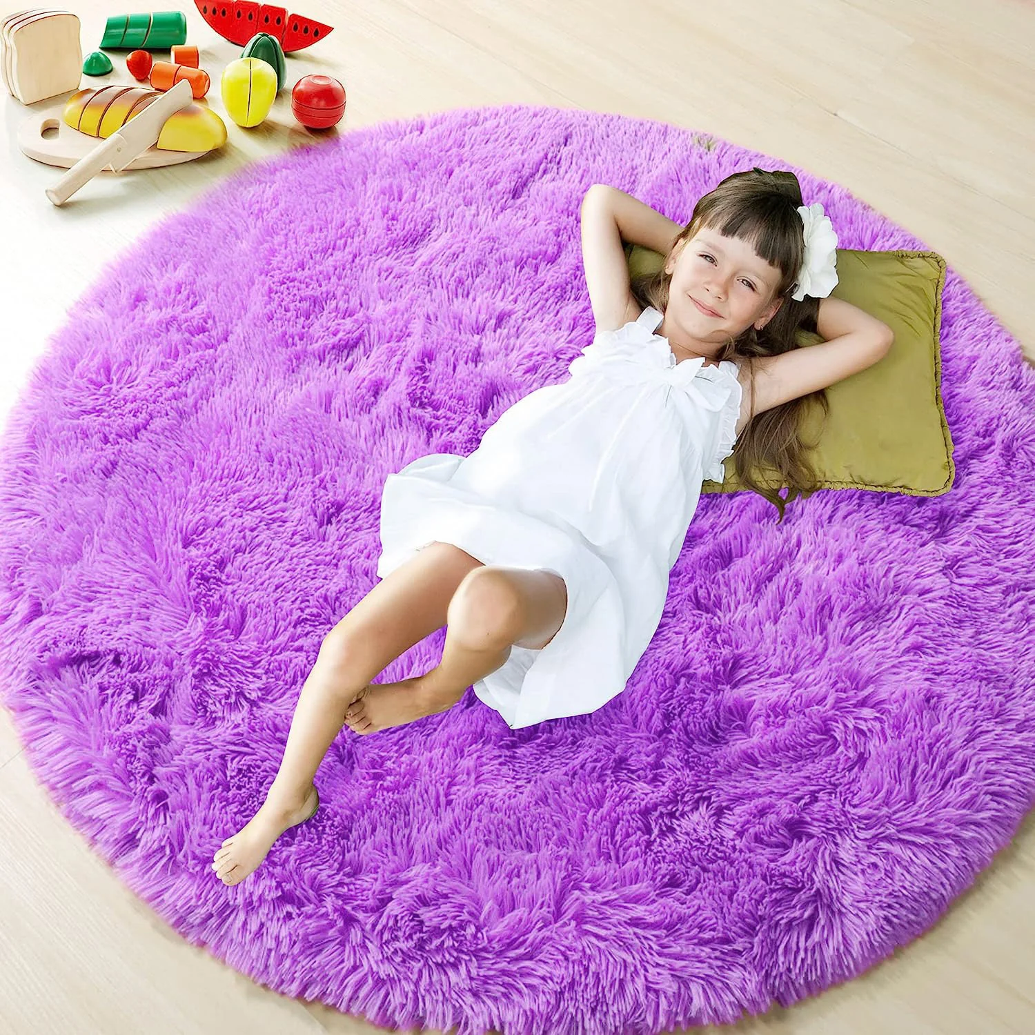 Infinity Round Shag Rug 100cm (Purple) - Image 8
