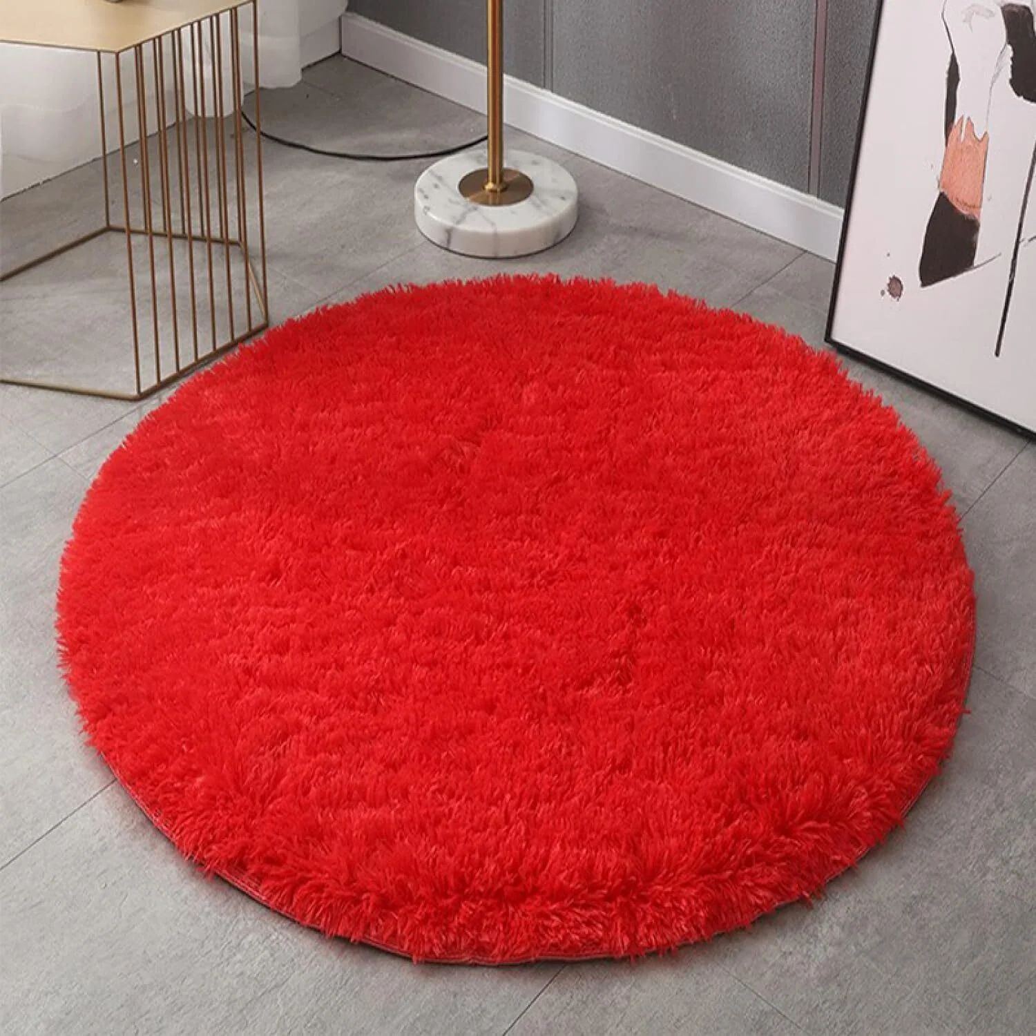 Infinity Round Shag Rug 100cm (Red) - Image 4
