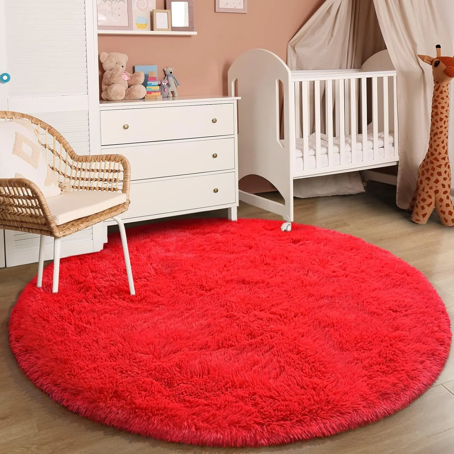 Infinity Round Shag Rug 100cm (Red) - Image 5