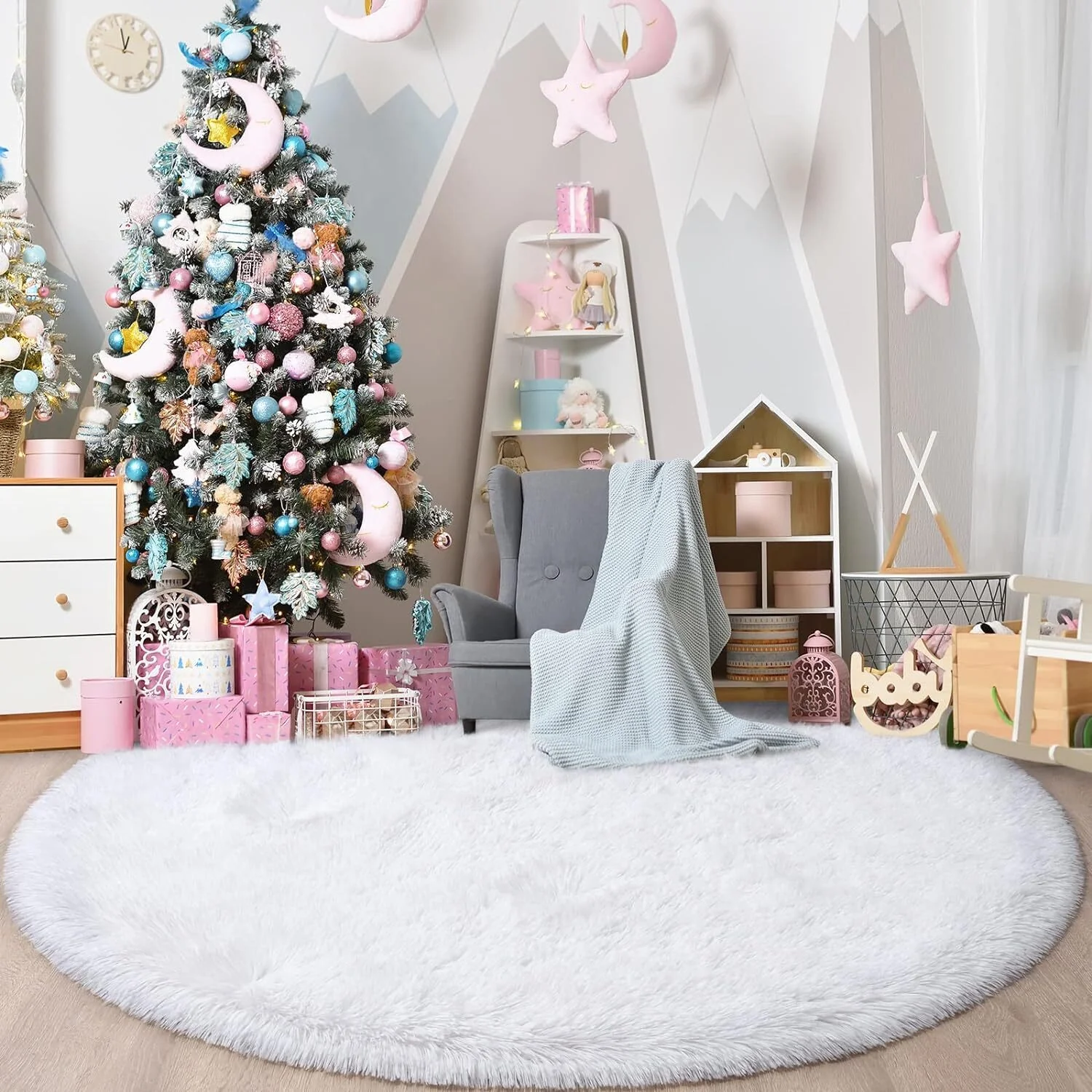Infinity Round Shag Rug 100cm (White) - Image 13
