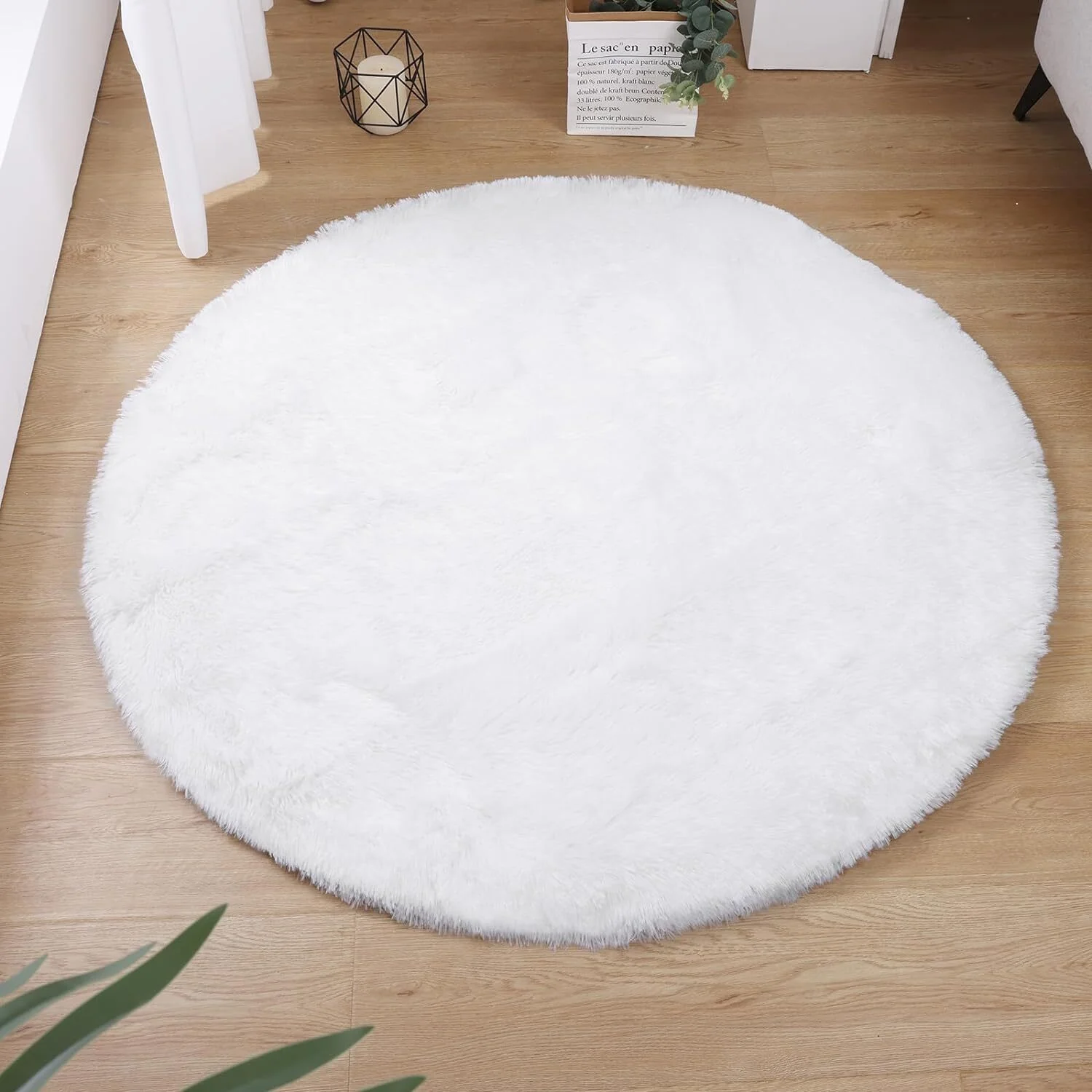 Infinity Round Shag Rug 100cm (White) - Image 15