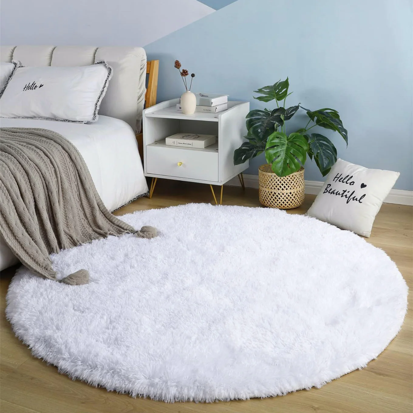 Infinity Round Shag Rug 100cm (White) - Image 17