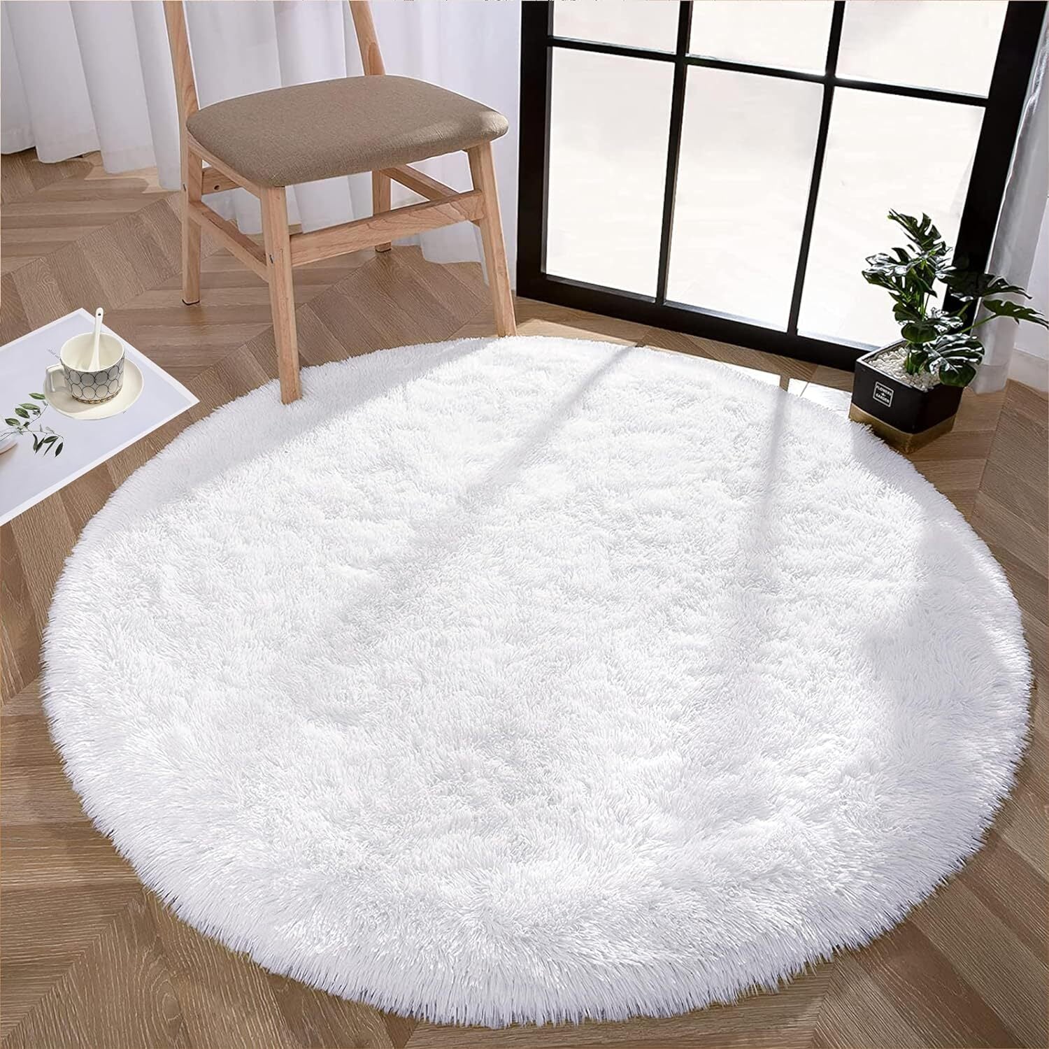 Infinity Round Shag Rug 100cm (White) - Image 2