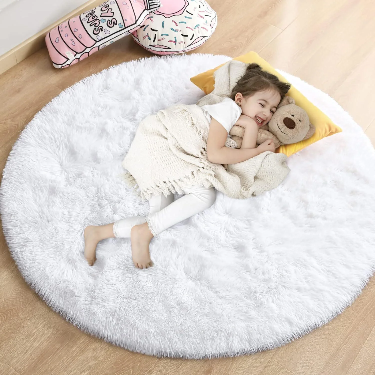 Infinity Round Shag Rug 100cm (White) - Image 8