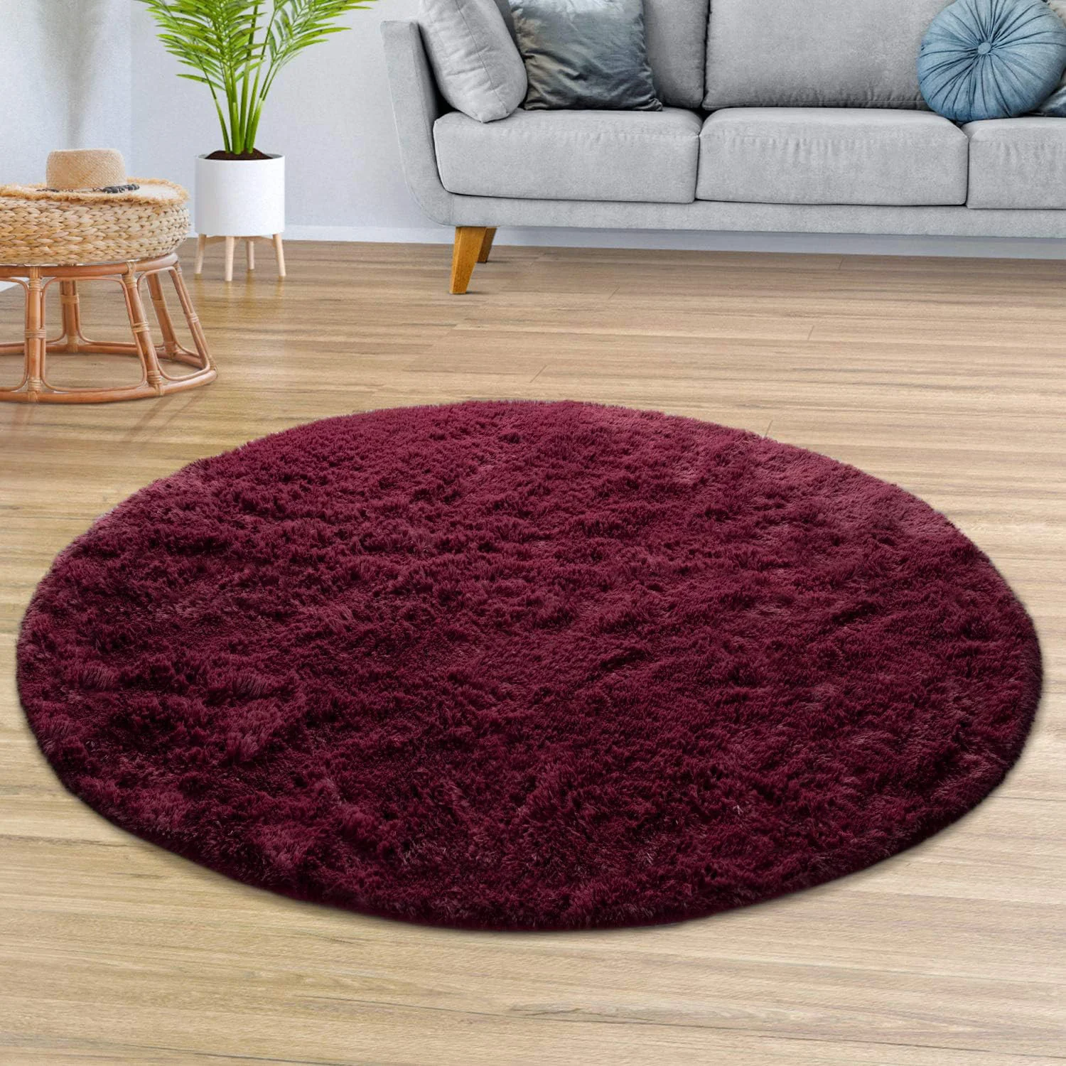 Infinity Round Shag Rug 100cm (Wine) - Image 10