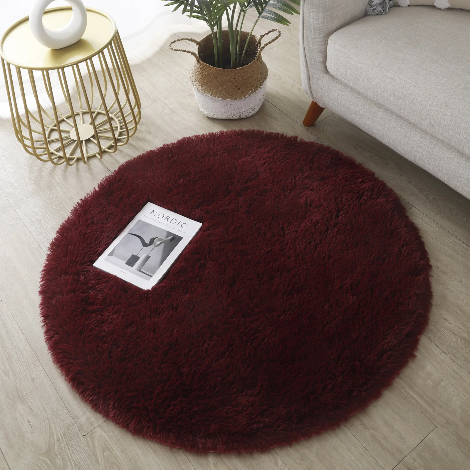 Infinity Round Shag Rug 100cm (Wine) - Image 2