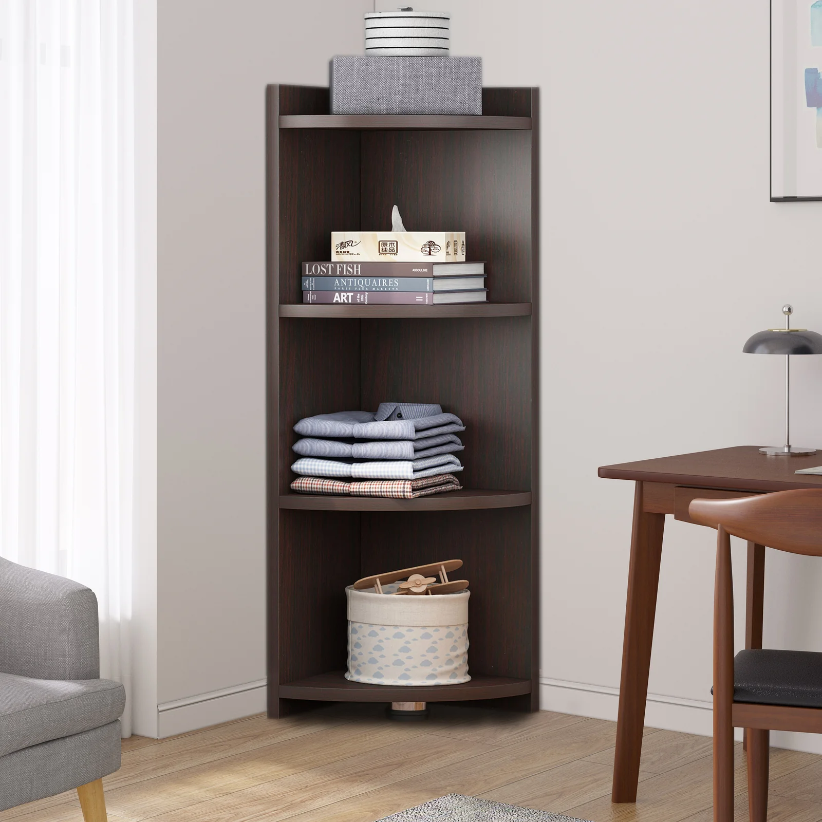 Inspire 4 Tier Stylish Wooden Corner Shelf Unit (Black Walnut) - Image 4