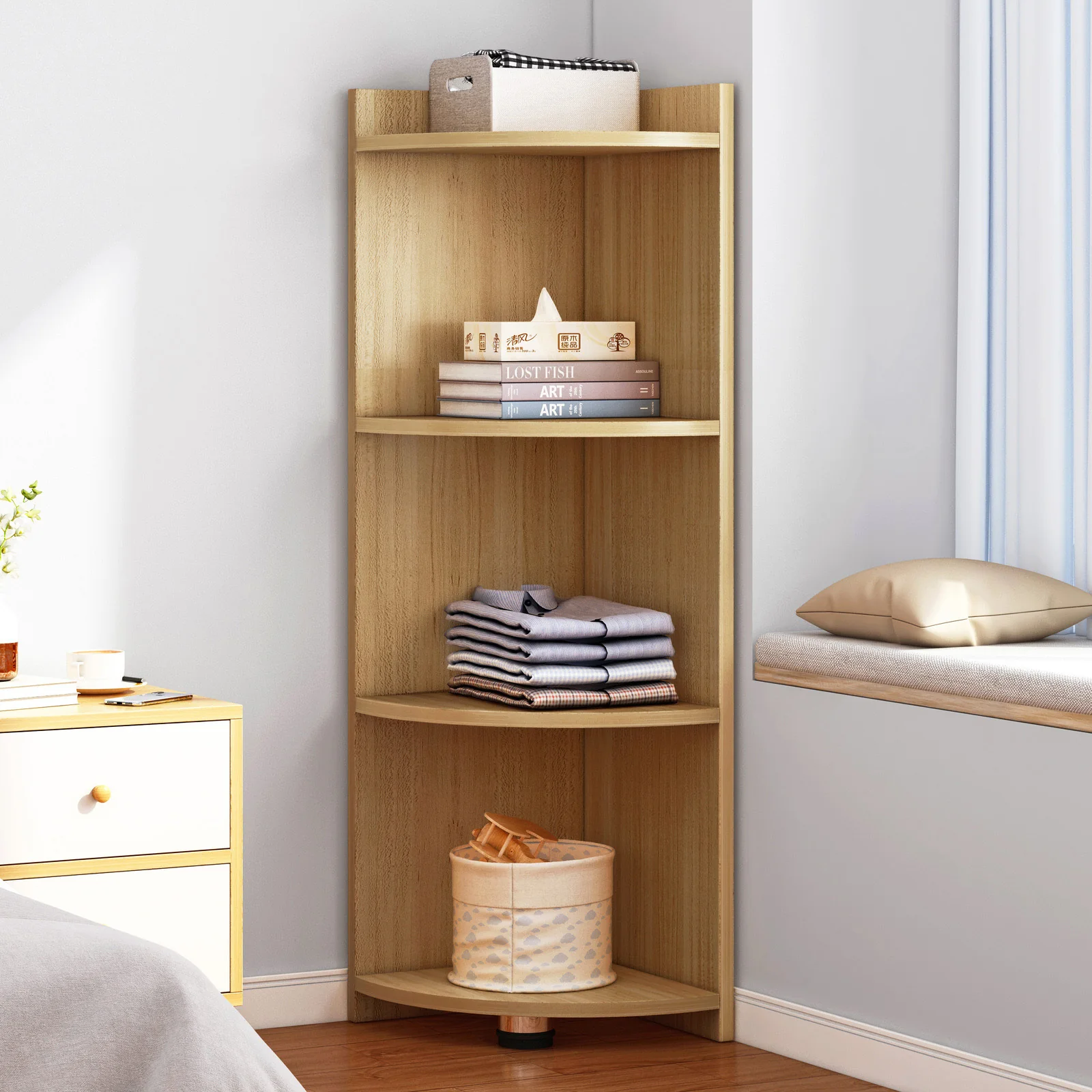 Inspire 4 Tier Stylish Wooden Corner Shelf Unit (Oak) - Image 10