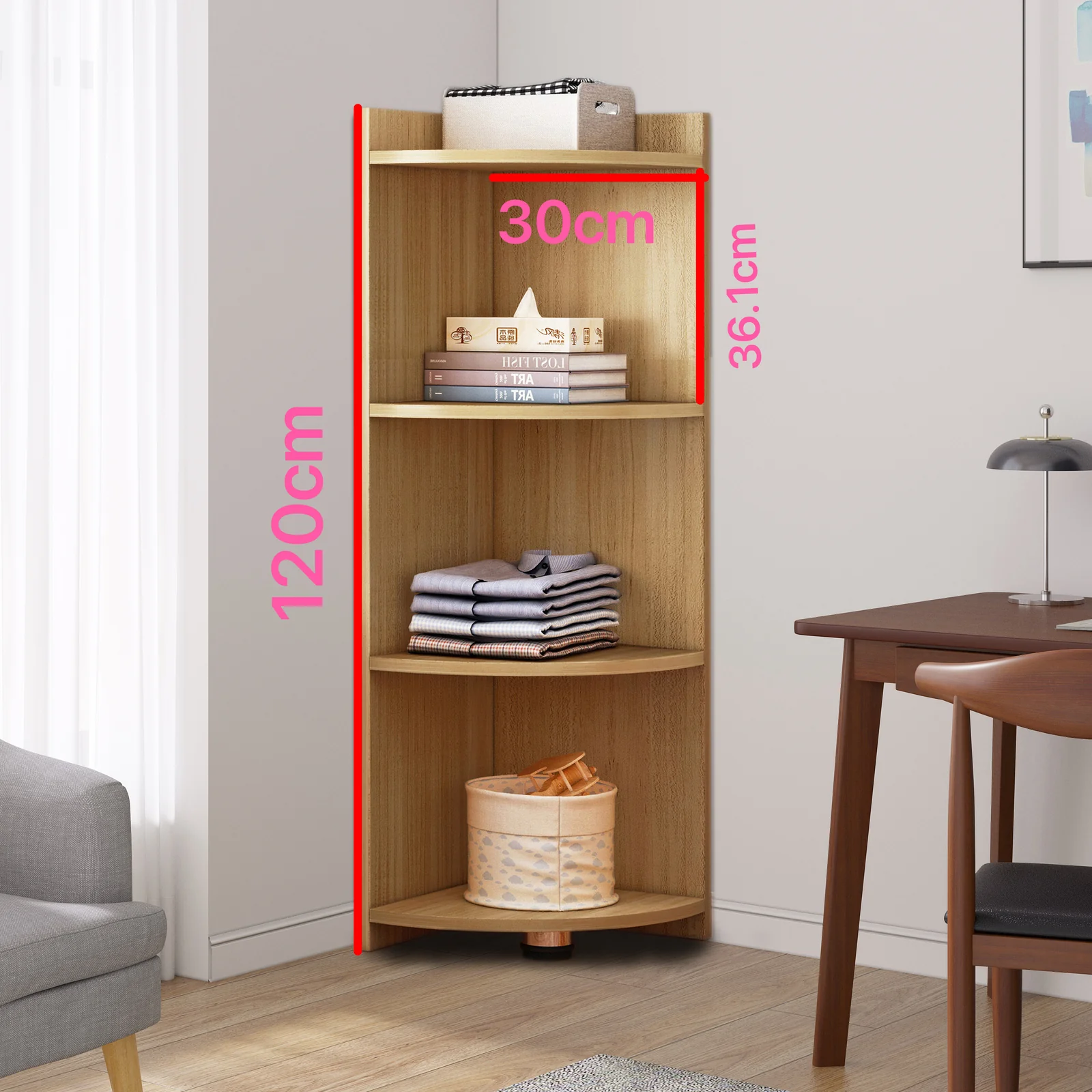 Inspire 4 Tier Stylish Wooden Corner Shelf Unit (Oak) - Image 7