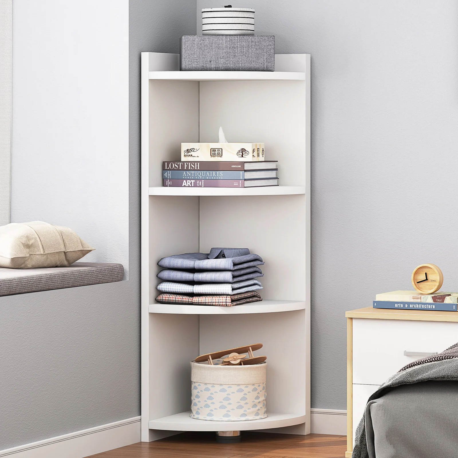 Inspire 4 Tier Stylish Wooden Corner Shelf Unit (White) - Image 10