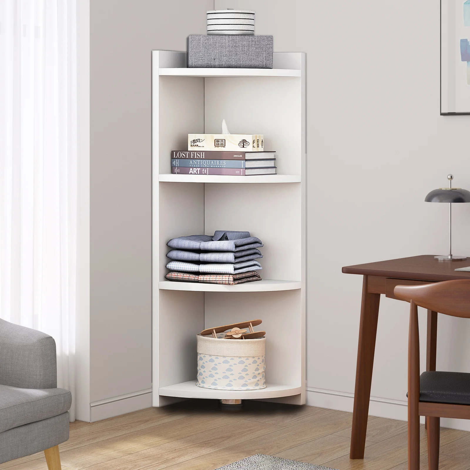 Inspire 4 Tier Stylish Wooden Corner Shelf Unit (White) - Image 3