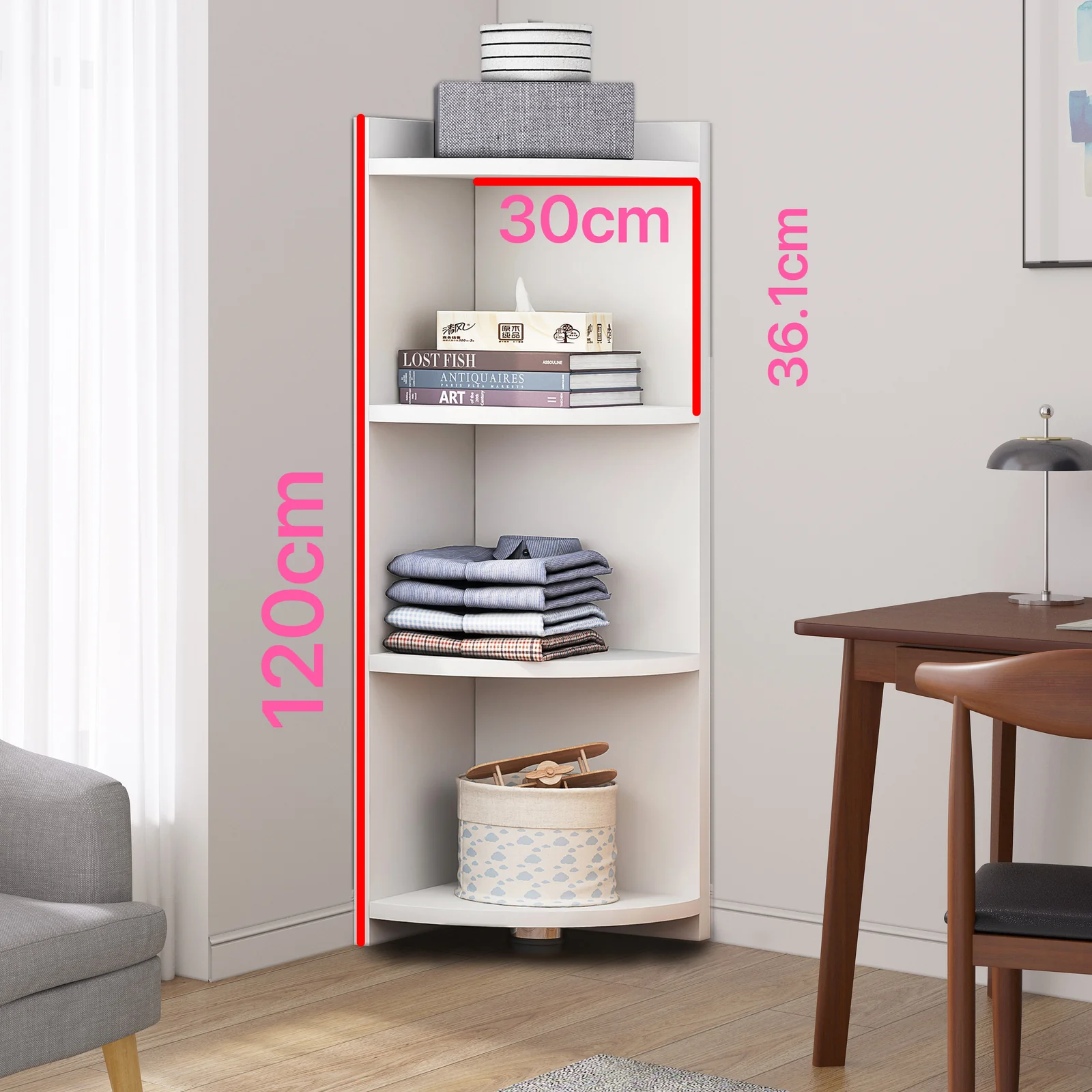 Inspire 4 Tier Stylish Wooden Corner Shelf Unit (White) - Image 7