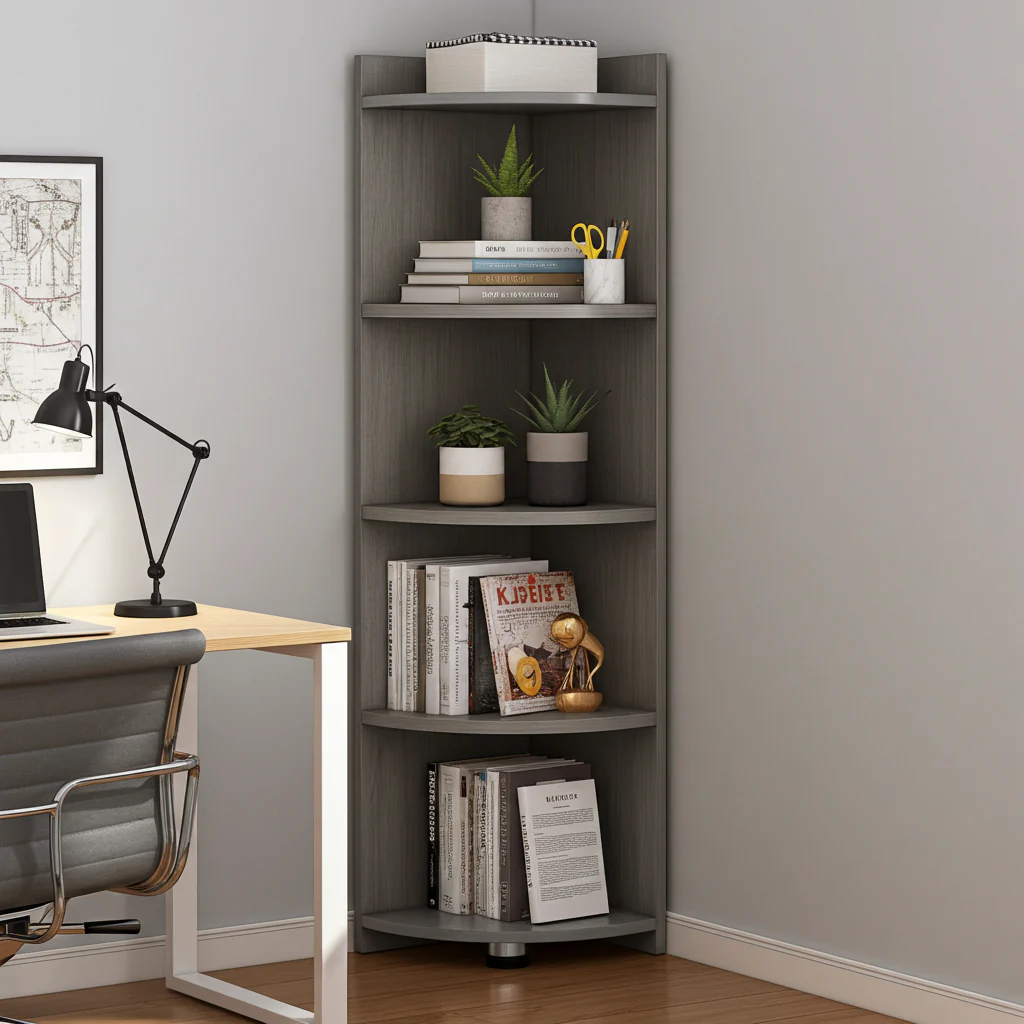 Inspire 5 Tier Stylish Wooden Corner Shelf Unit (Rustic Grey) - Image 11