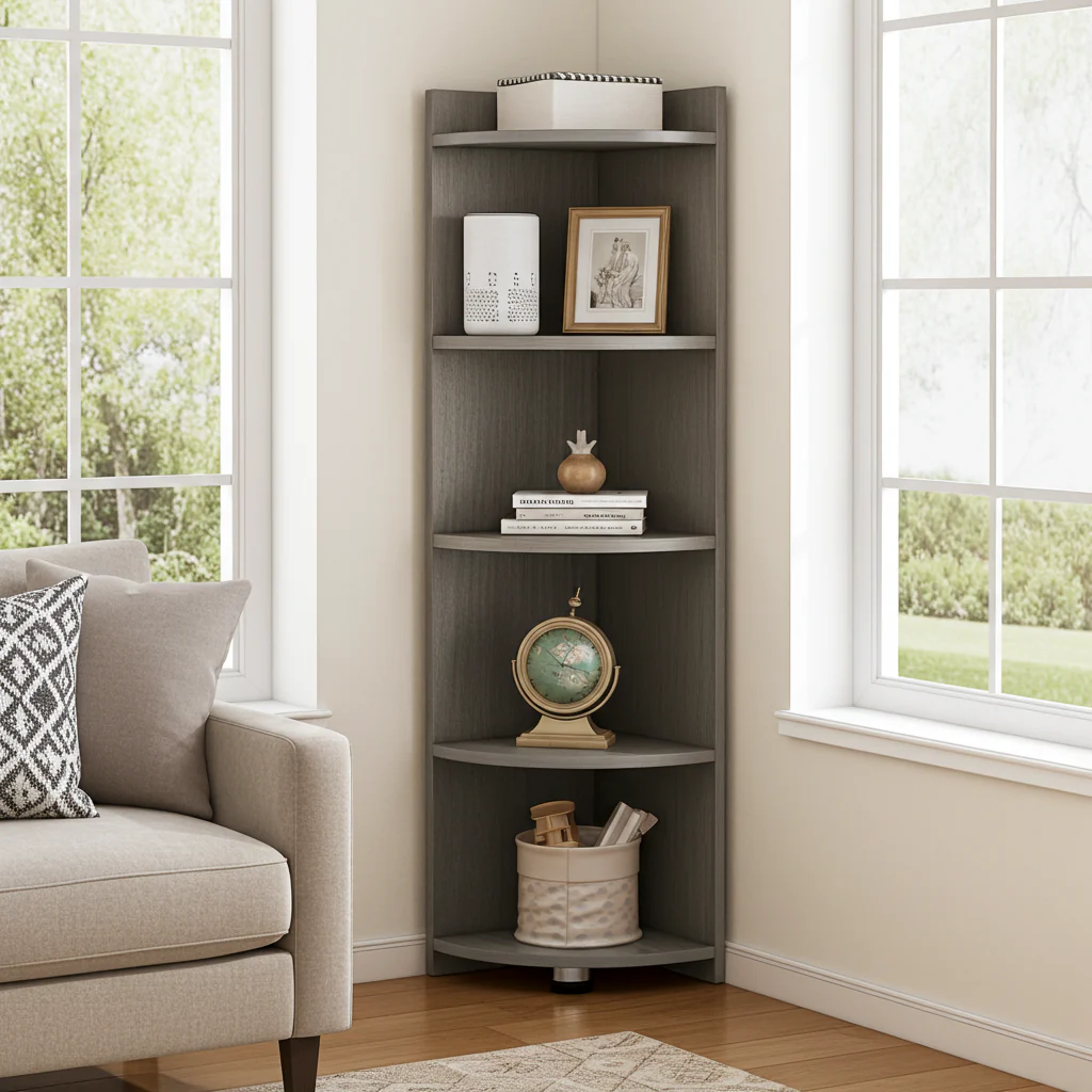 Inspire 5 Tier Stylish Wooden Corner Shelf Unit (Rustic Grey) - Image 13