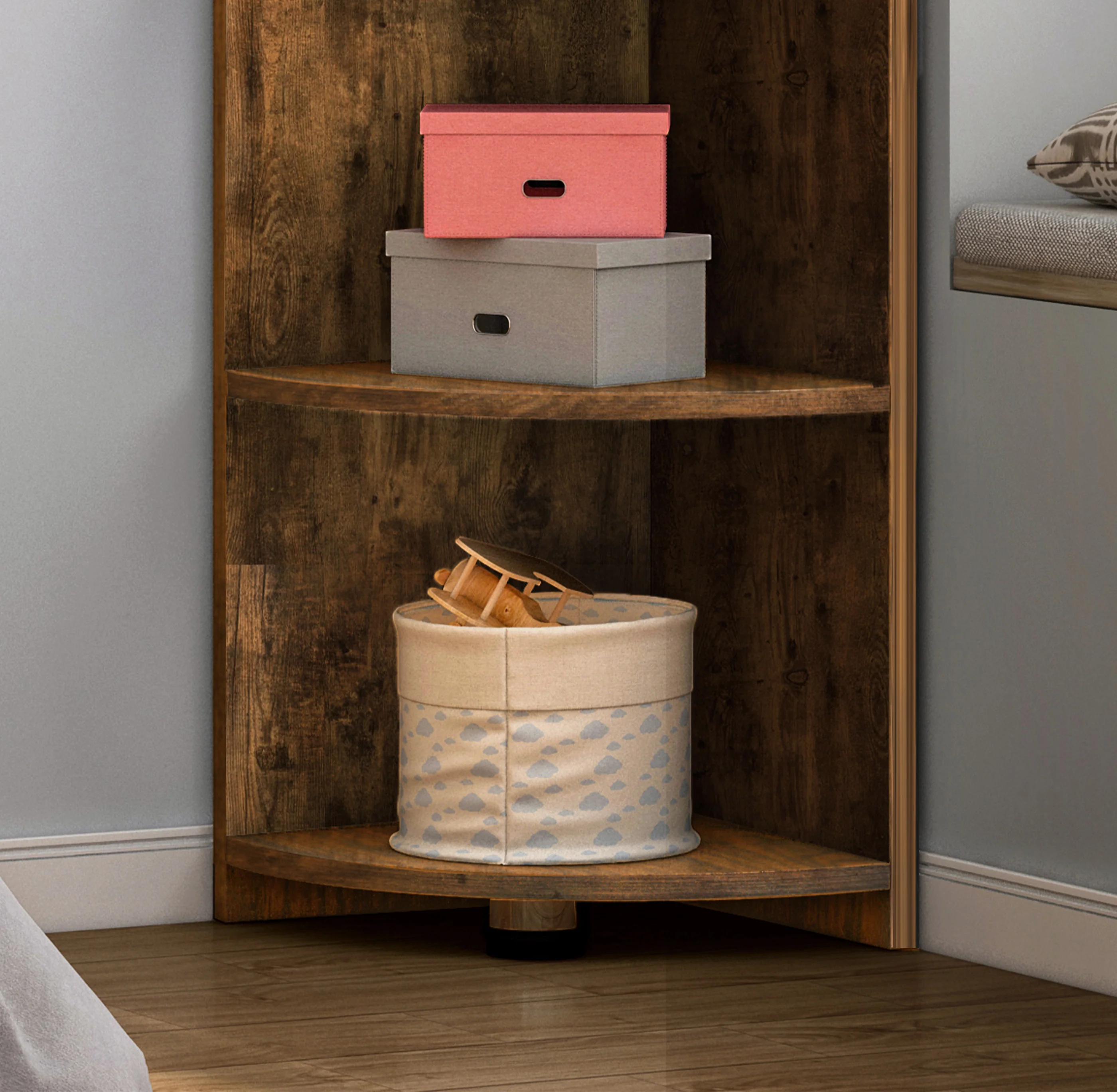 Inspire 6 Tier Large Stylish Rustic Wooden Corner Shelf Unit - Image 10